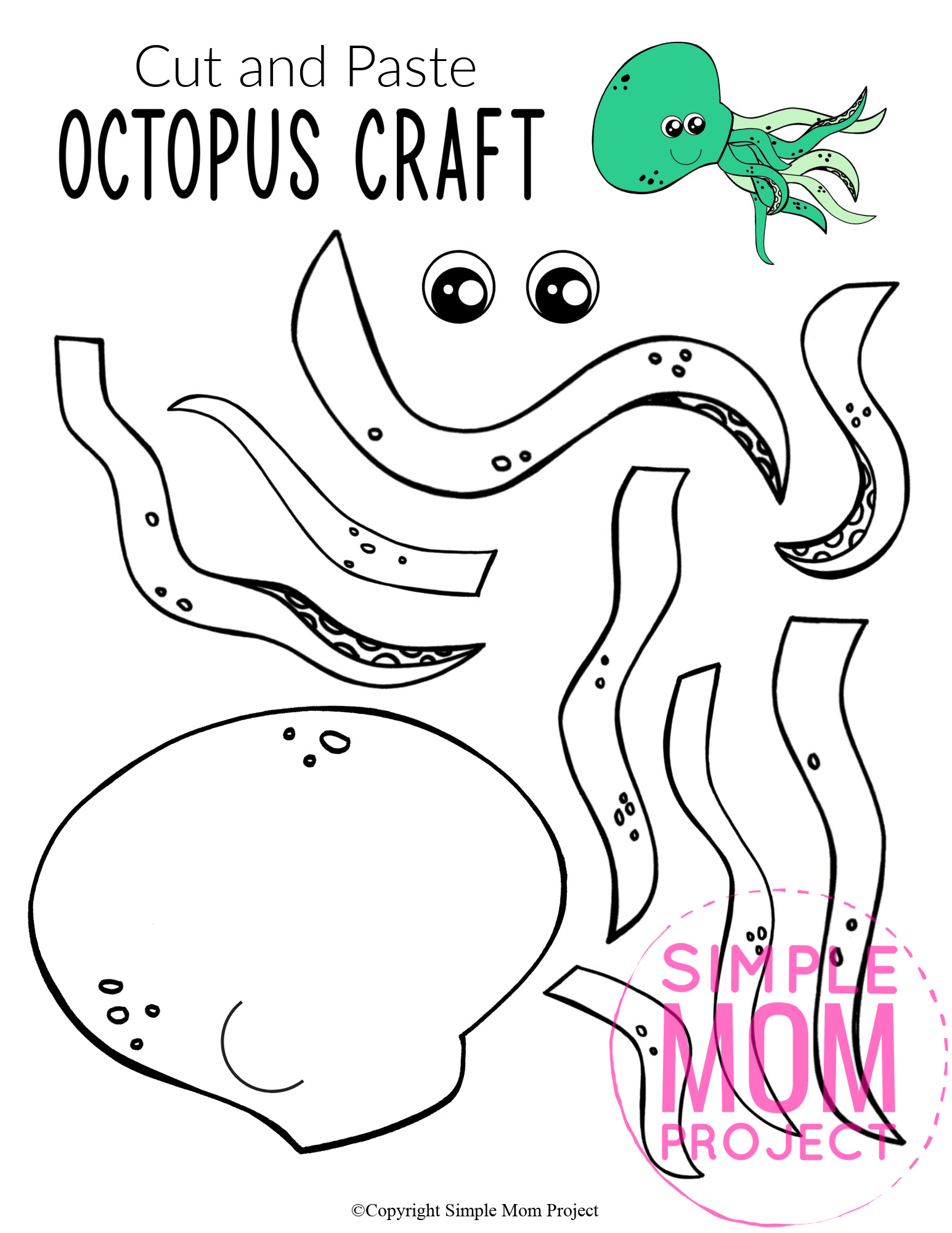 Printable Ocean Animal Octopus Crafts for kids of all ages, including preschoolers and toddlers octopus template 4