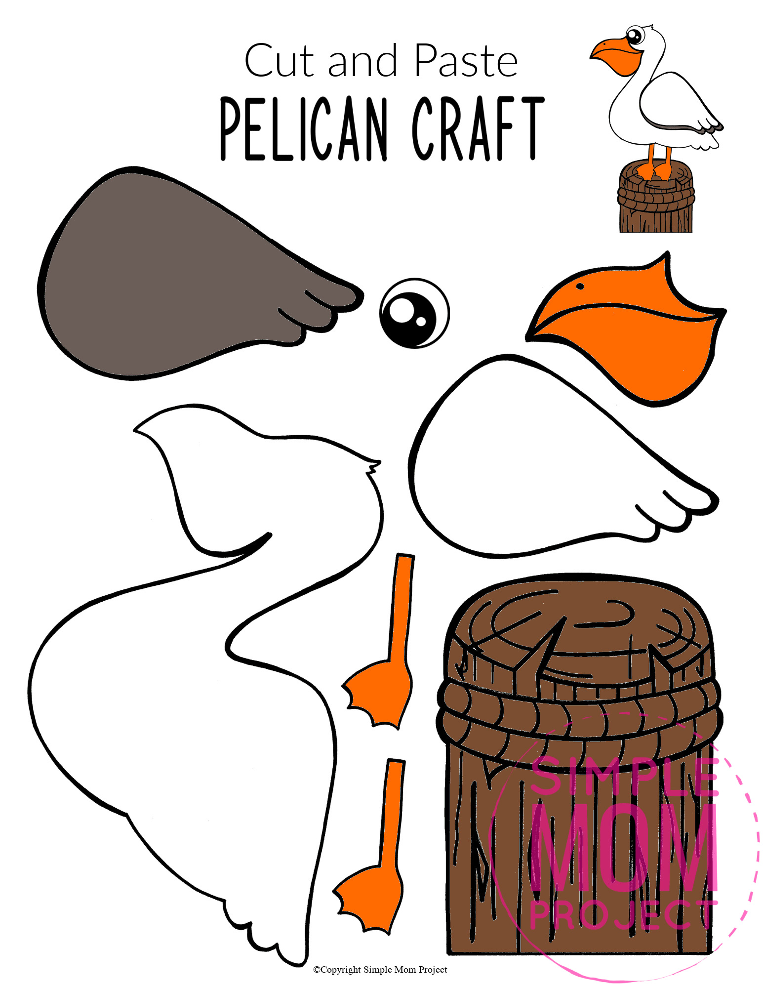 Printable Ocean Animal Pelican Crafts for kids of all ages, including preschoolers and toddlers pelican template 3