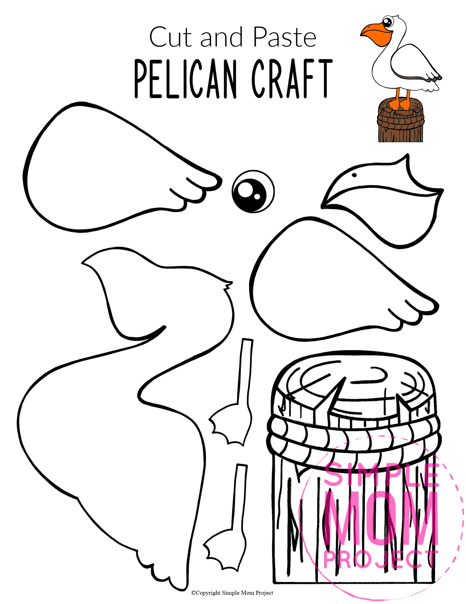 Printable Ocean Animal Pelican Crafts for kids of all ages, including preschoolers and toddlers pelican template 4