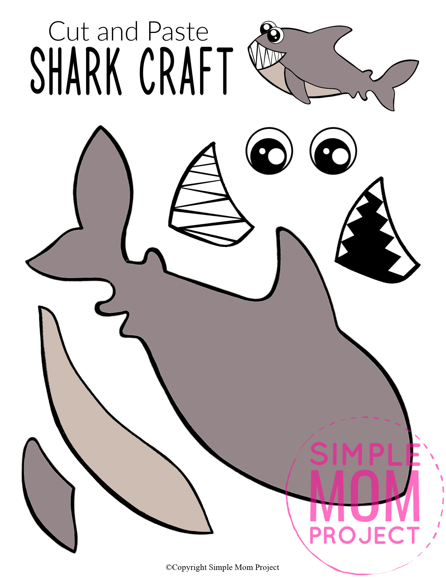 Printable Ocean Animal Shark Crafts for kids of all ages, including preschoolers and toddlers shark template 4