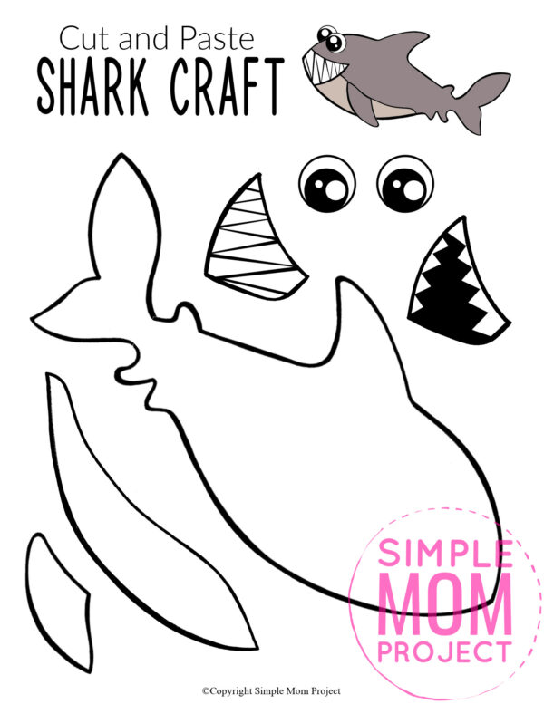 Printable Ocean Animal Shark Crafts for kids of all ages, including preschoolers and toddlers shark template 5