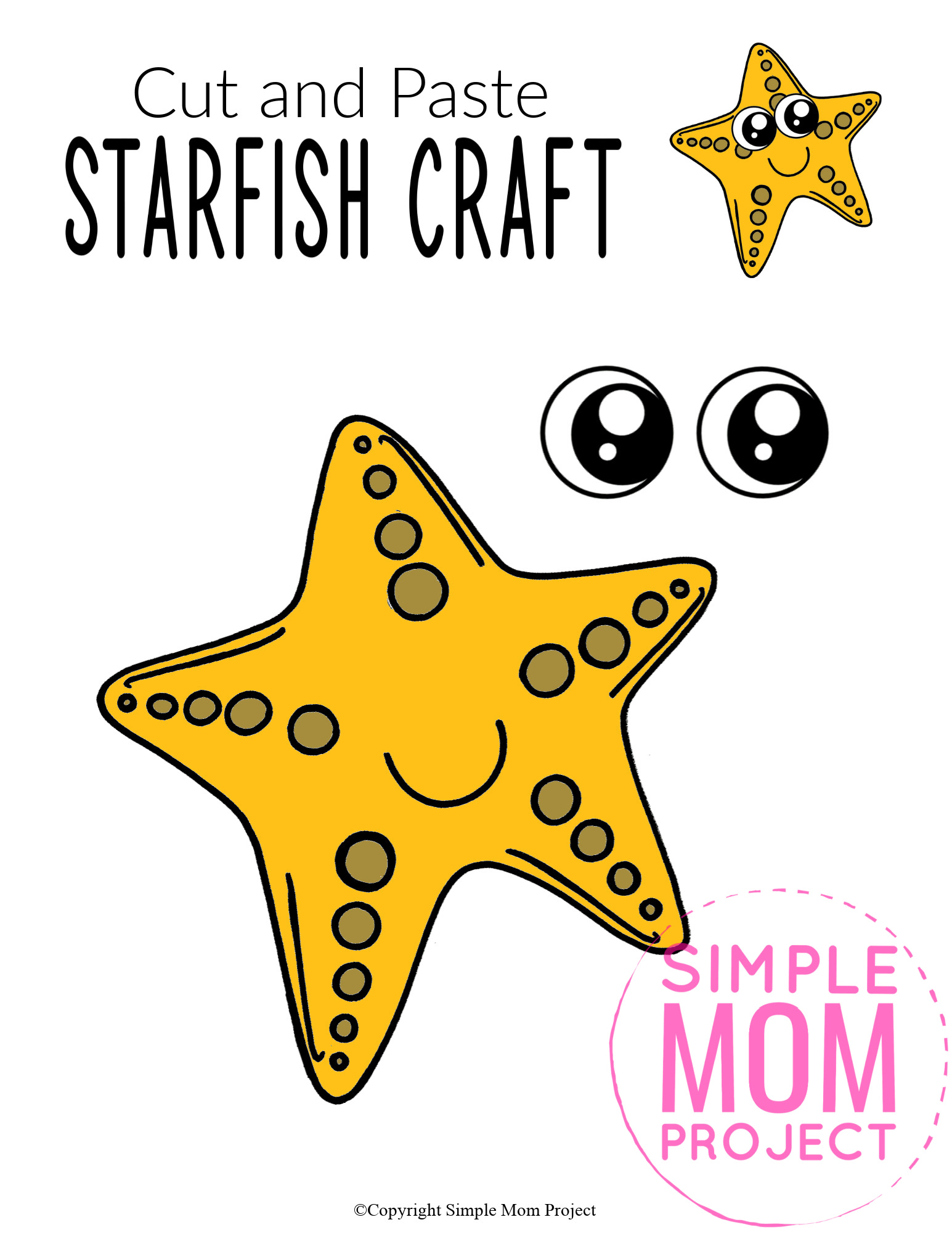 Printable Ocean Animal Starfish Crafts for kids of all ages, including preschoolers and toddlers starfish template 3