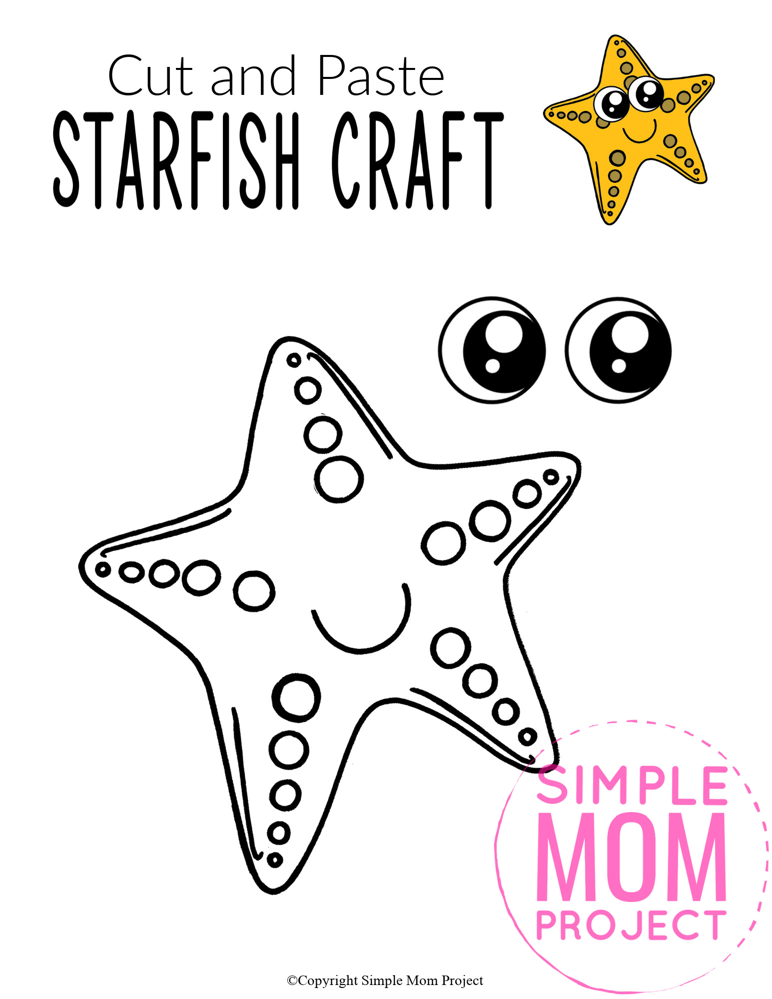 Printable Ocean Animal Starfish Crafts for kids of all ages, including preschoolers and toddlers starfish template 4