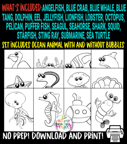Printable Ocean Animal Template Coloring Book for kids, preschoolers and toddlers 4
