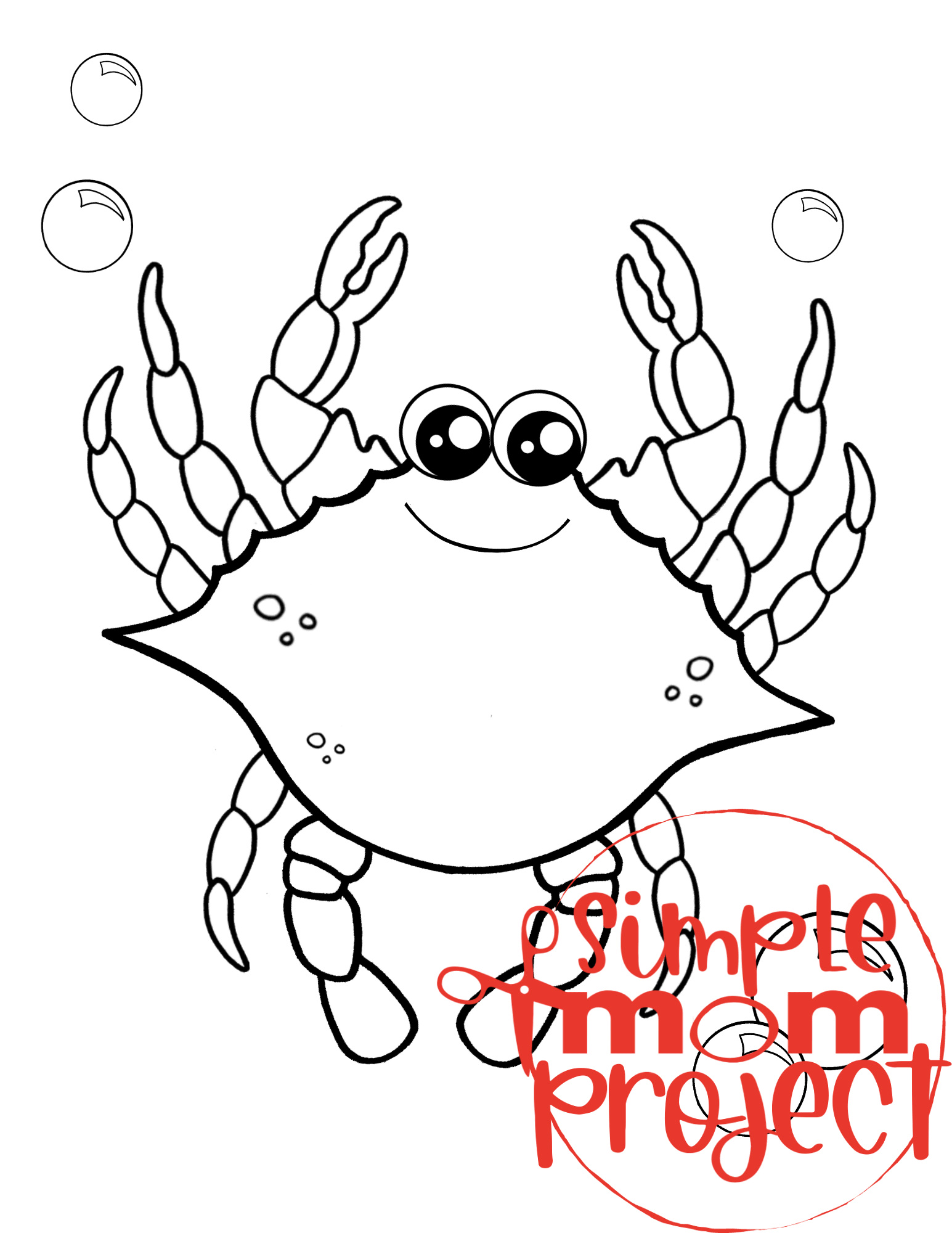 Printable Ocean Animal Template Coloring Book for kids, preschoolers and toddlers crab template