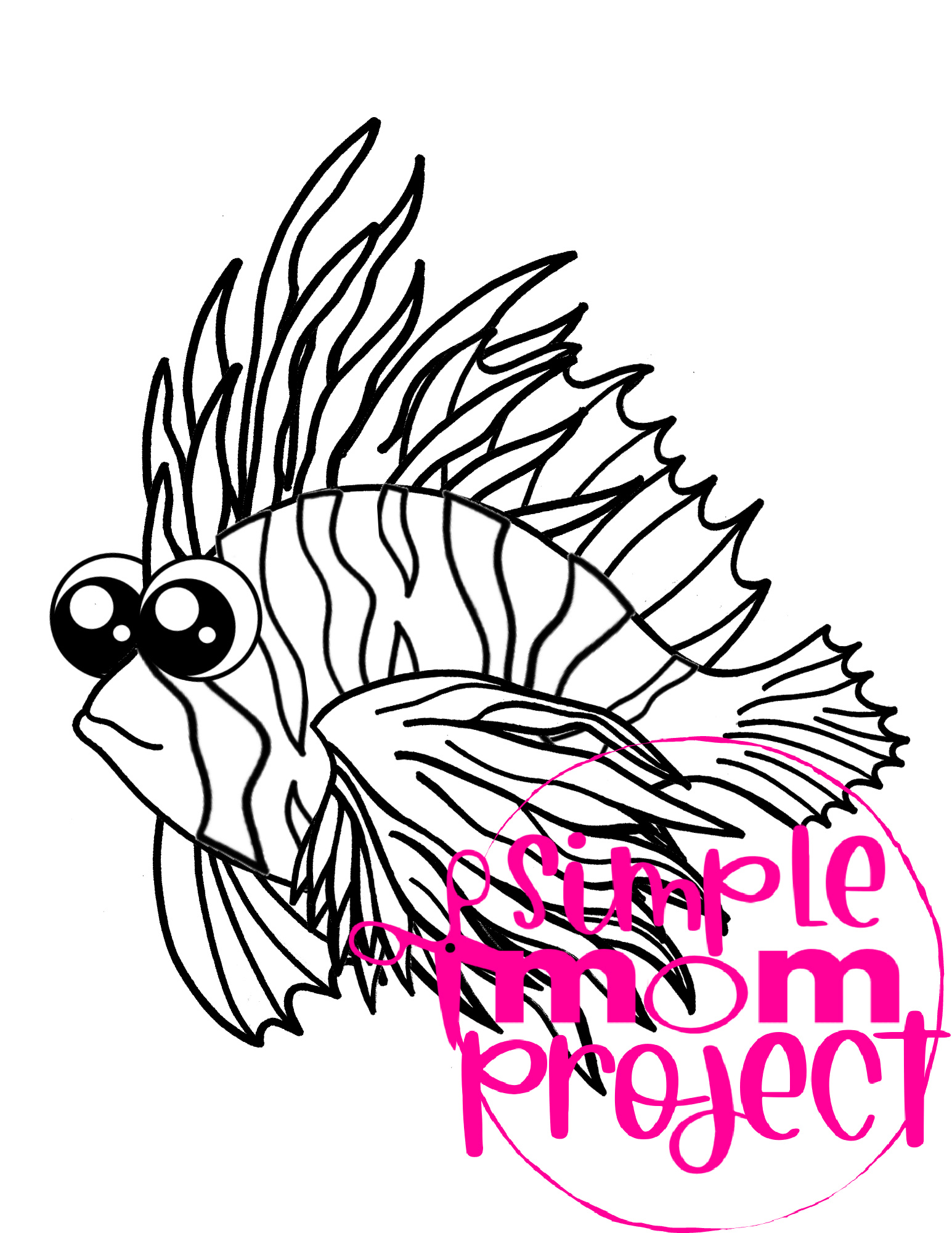 Printable Ocean Animal Template Coloring Book for kids, preschoolers and toddlers lionfish template