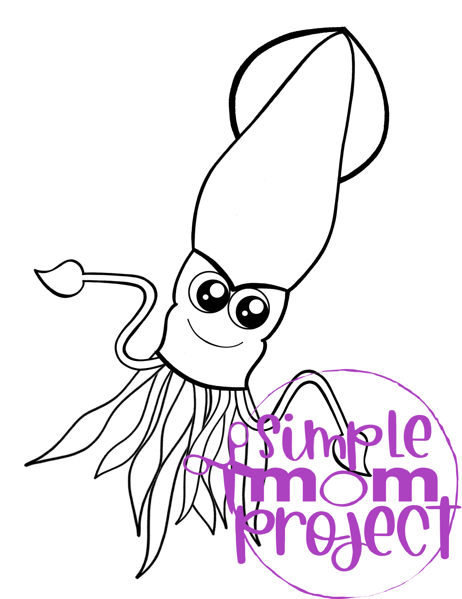 Printable Ocean Animal Template Coloring Book for kids, preschoolers and toddlers squid template