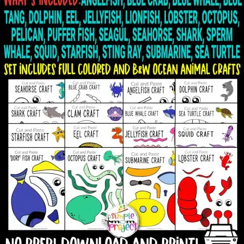 Looking for easy best ocean animal crafts for your preschool or kindergarten kids? These fun cut and paste printable ocean animal templates keep toddlers, preschoolers or even big kids amused for hours! Including our popular dolphins, sea turtles, jellyfish, octopus and many more these are sure to be a big hit with your kids for fun craft activities or even homeschooling lessons. Click here to grab these awesome ocean animal craft templates today.