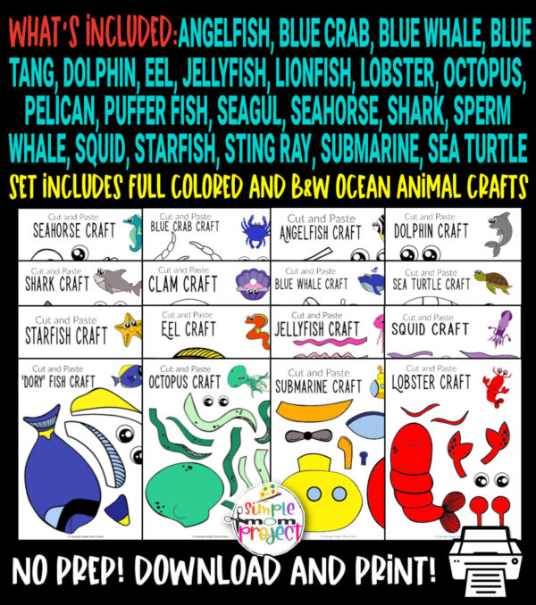 Looking for easy best ocean animal crafts for your preschool or kindergarten kids? These fun cut and paste printable ocean animal templates keep toddlers, preschoolers or even big kids amused for hours! Including our popular dolphins, sea turtles, jellyfish, octopus and many more these are sure to be a big hit with your kids for fun craft activities or even homeschooling lessons. Click here to grab these awesome ocean animal craft templates today.