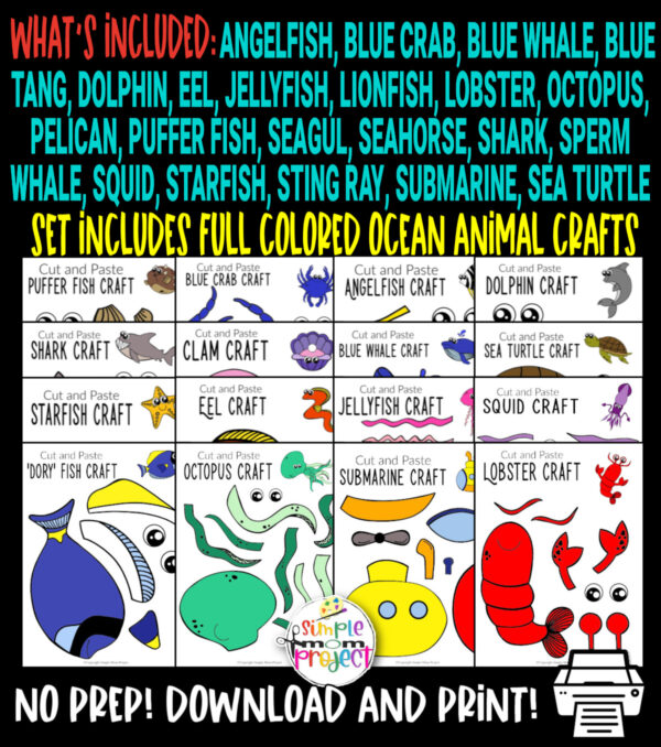 Looking for easy pre-colored ocean animal crafts for your preschool or kindergarten kids to practice their cutting skills? These fun full colored printable ocean animal templates keep toddlers, preschoolers or even big kids amused for hours! Including our popular dolphins, sea turtles, jellyfish, octopus and many more these are sure to be a big hit with your kids for fun ocean animal activities or even homeschooling lessons. Click here to grab these awesome ocean animal craft templates today.