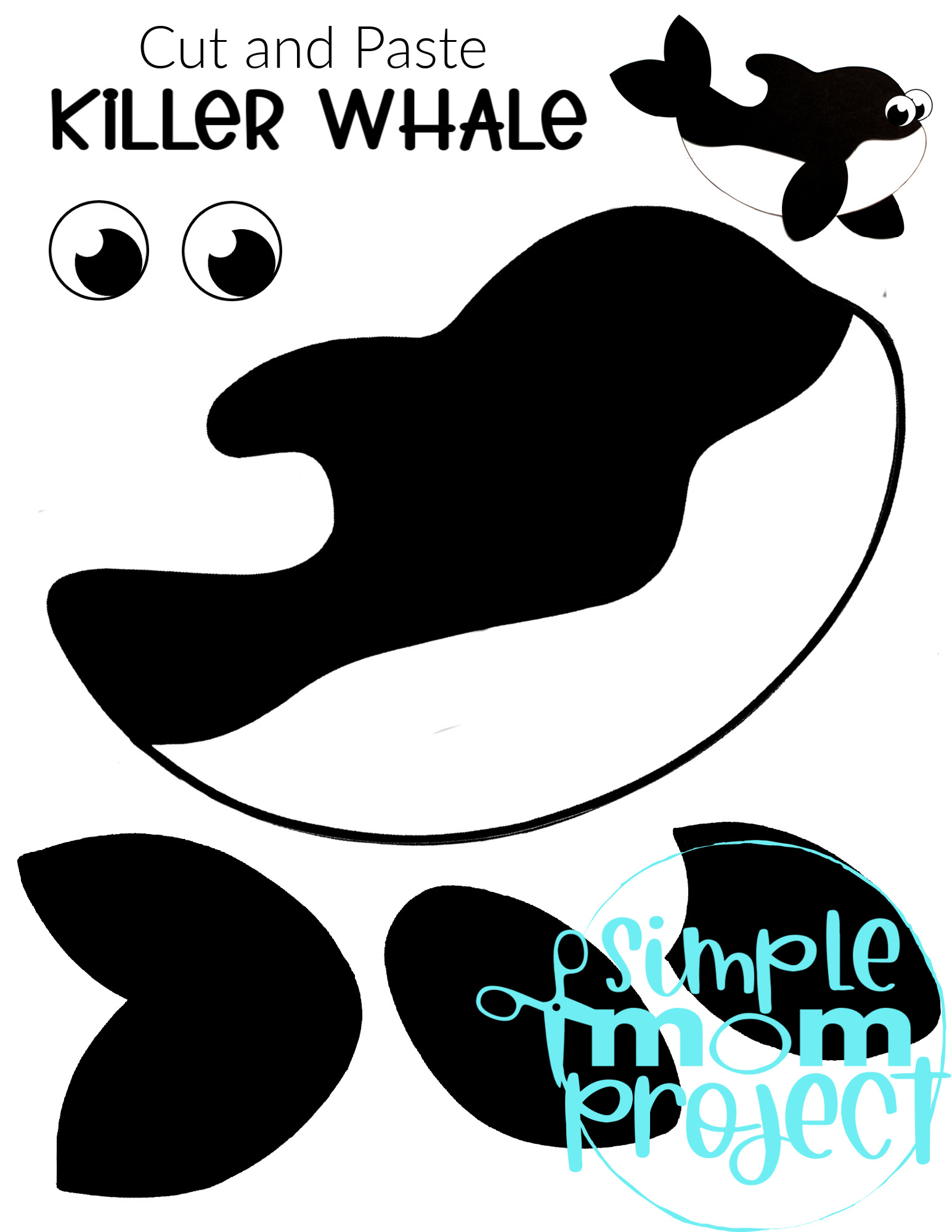 Printable Orca Killer Whale Arctic Animal Cut and Paste Crafts for Kids, kindergartners, preschoolers and toddlers 1