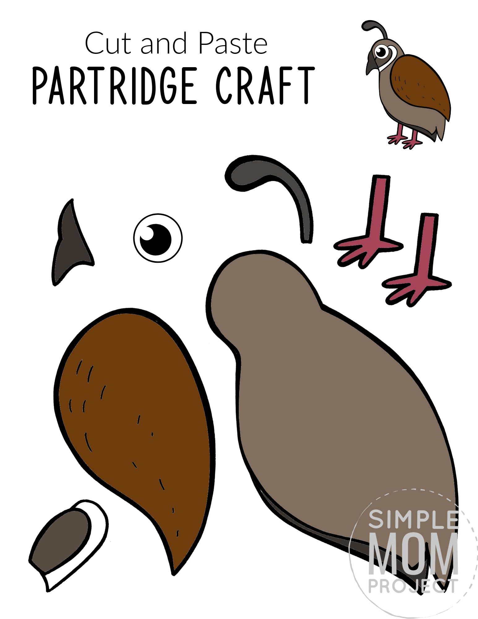 Printable Partridge Craft for Kids, preschoolers toddlers and kindergartners 1