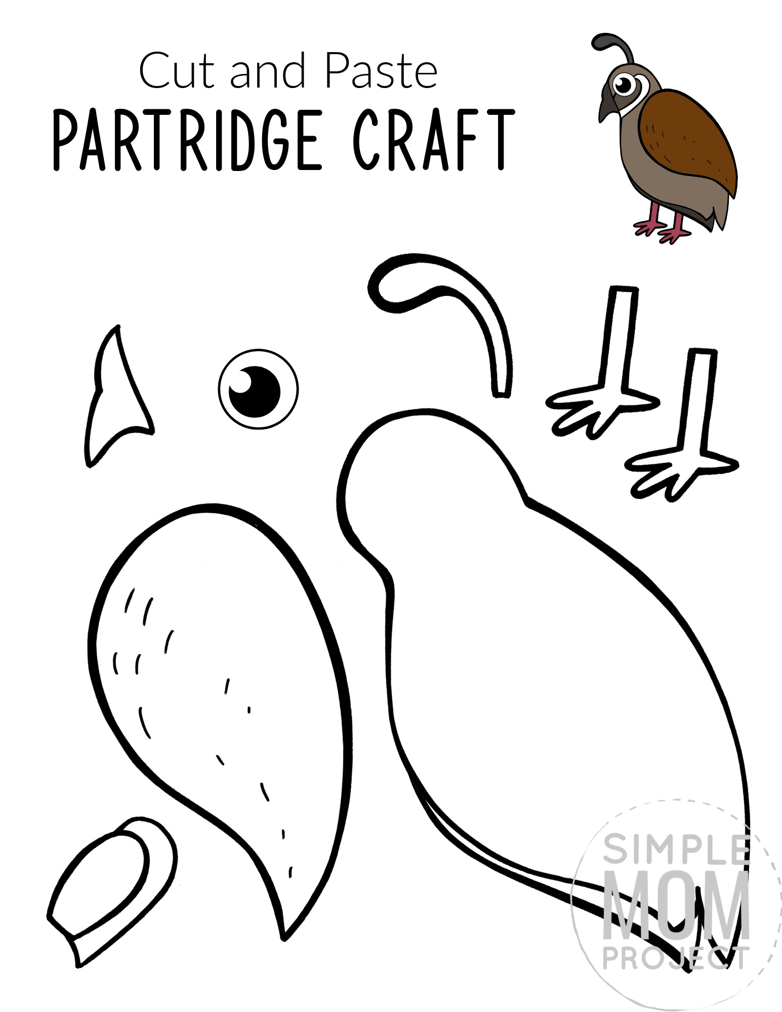 Printable Partridge Craft for Kids, preschoolers toddlers and kindergartners 1