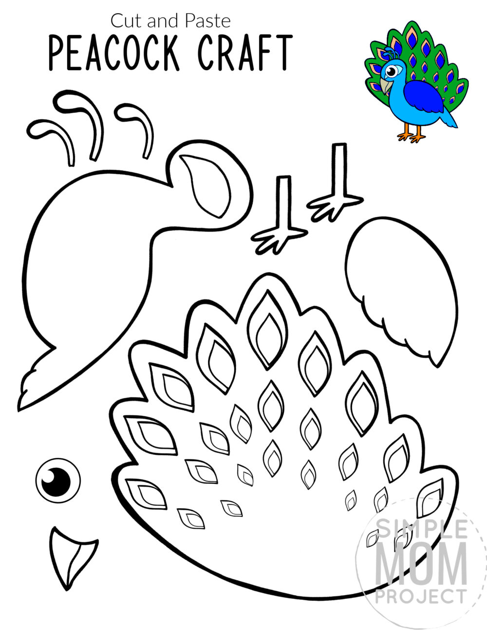 Printable Peacock Craft for Kids, preschoolers toddlers and kindergartners 1
