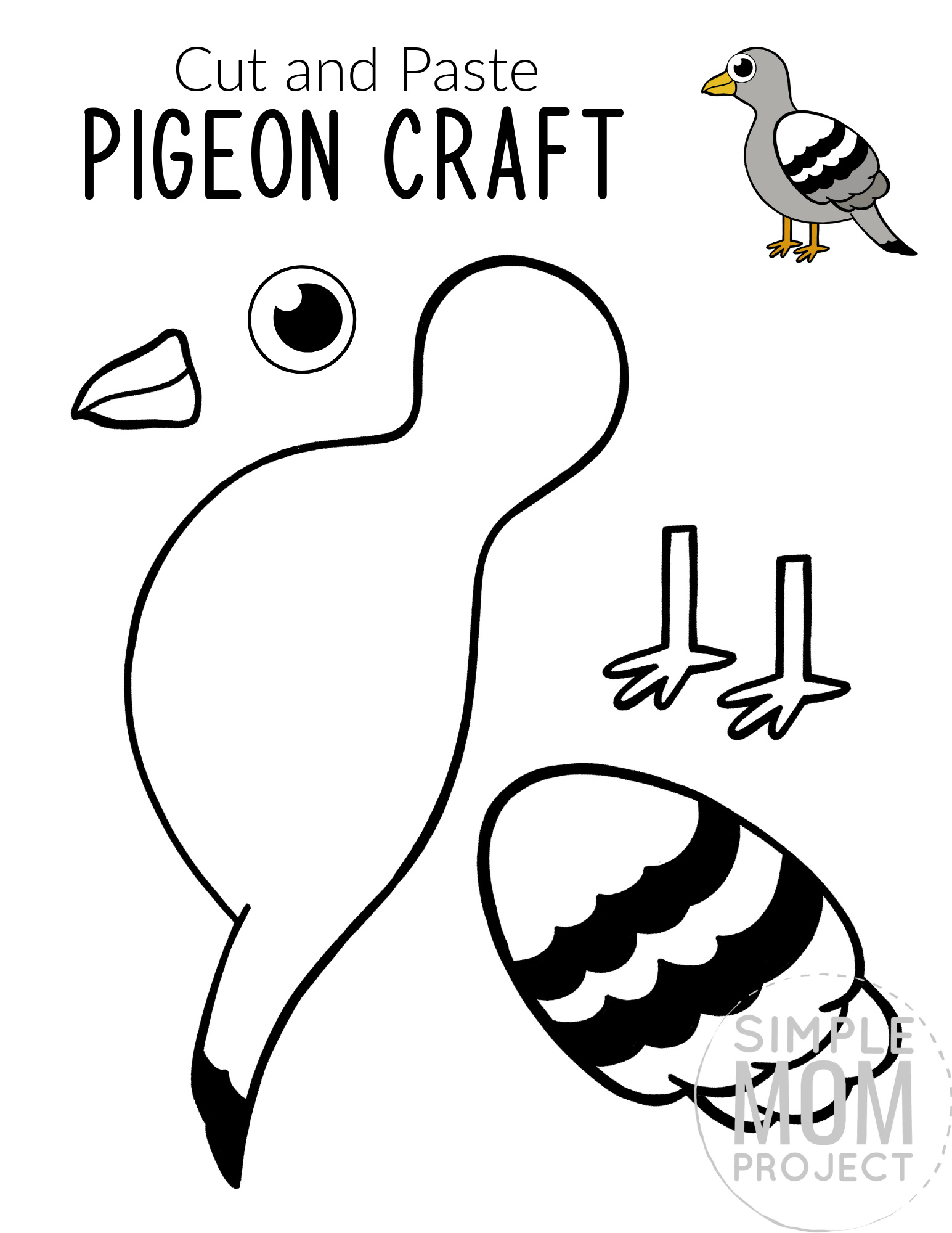 Printable Pigeon Craft for Kids, preschoolers toddlers and kindergartners 1