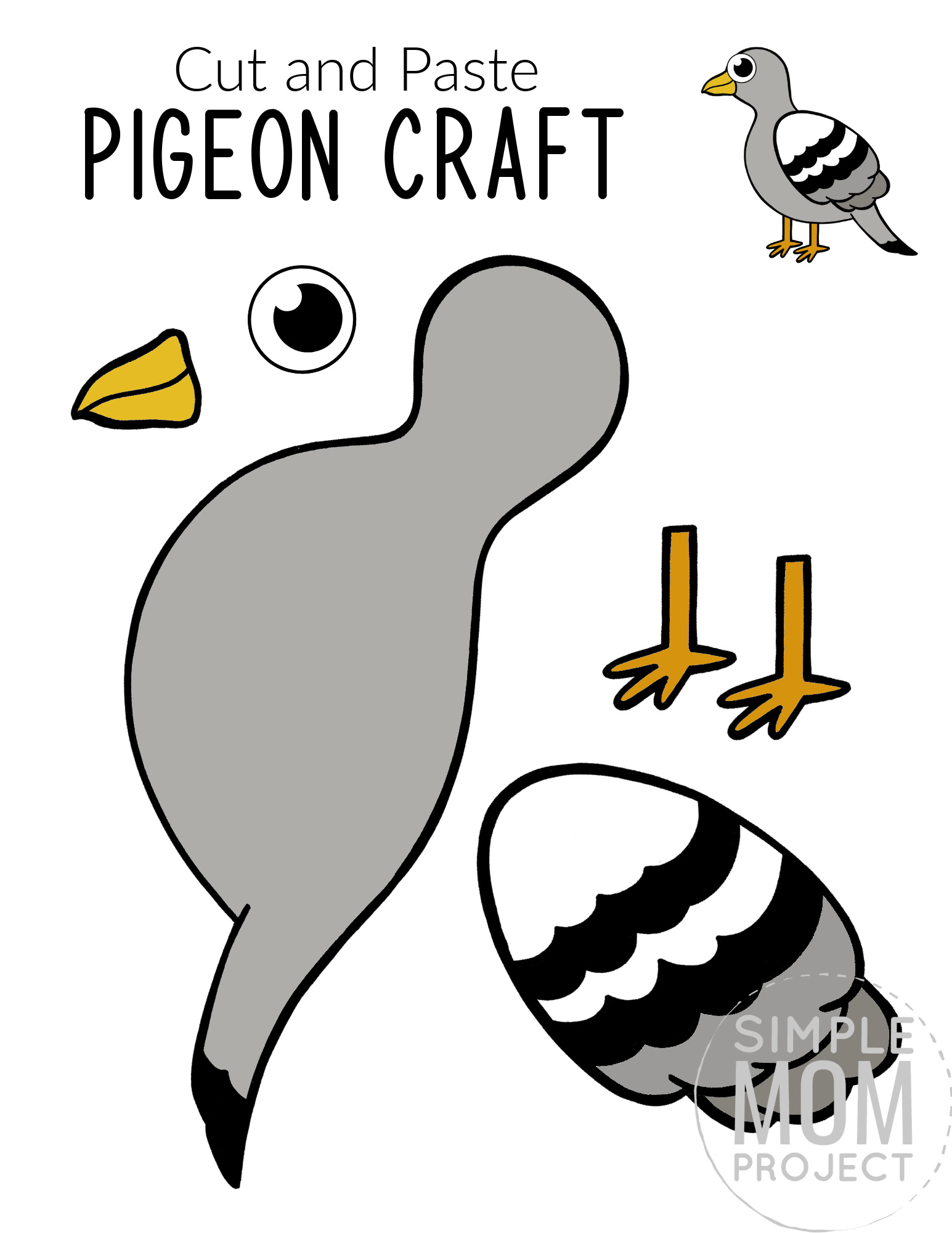 Printable Pigeon Craft for Kids, preschoolers toddlers and kindergartners 1