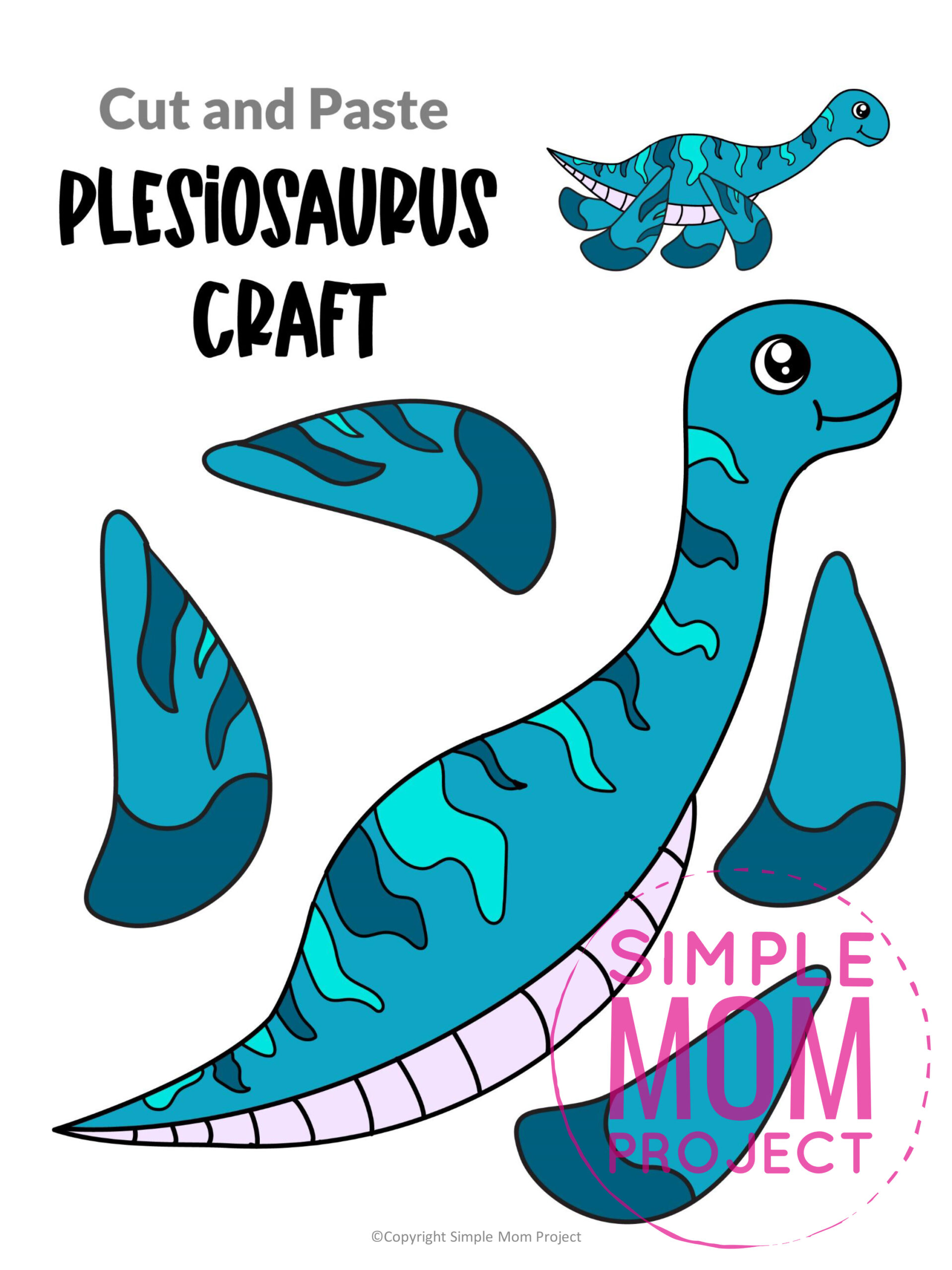 plesiosaurus cut and paste craft for kids, preschoolers, toddlers