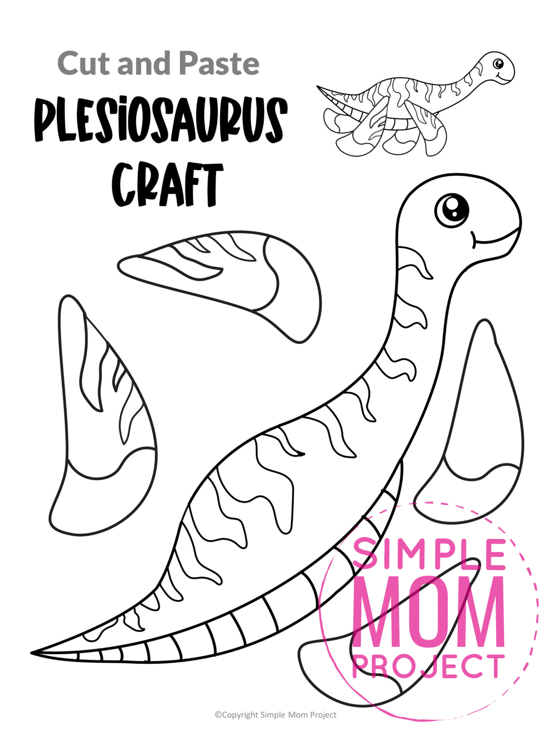 plesiosaurus cut and paste craft for kids, preschoolers, toddlers