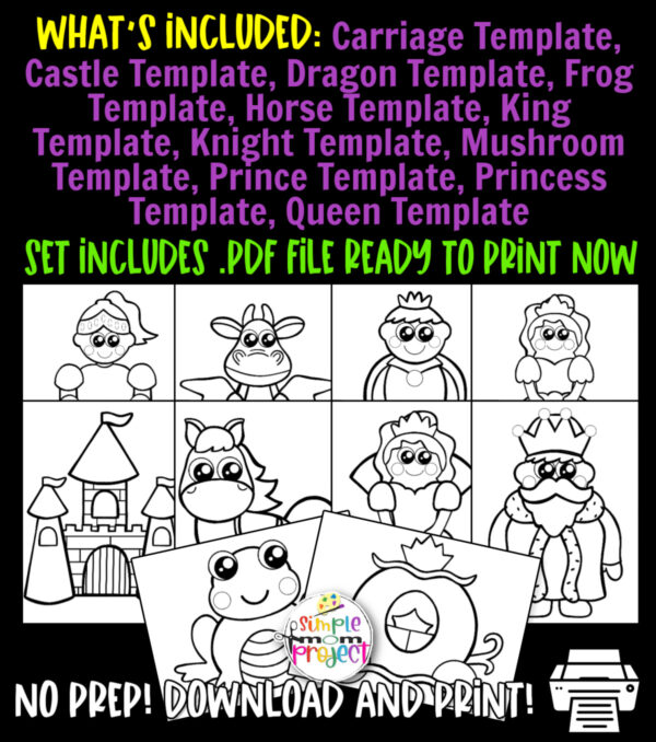 Are you looking for some fun, easy and easy storybook character coloring pages for your kids? This collection includes our most popular printable fantasy character template which are perfect for preschool art projects or home school craft classes. From a princess, carriage and horse to a dragon, prince and frog - there’s a storybook character printable your kids will love. Simply print the Storybook Character Templates, grab some of your favorite coloring supplies and get to coloring!