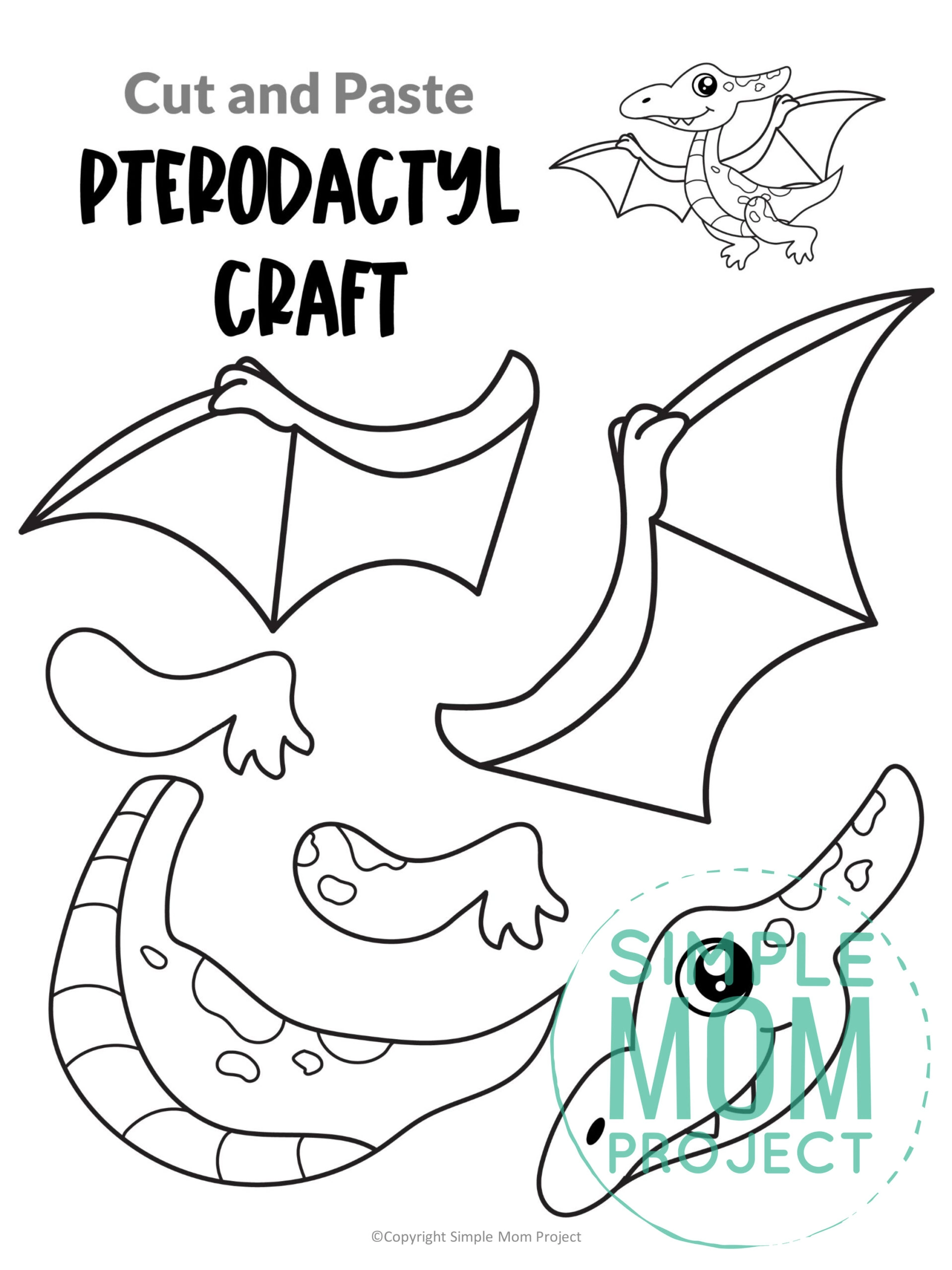 pterodactyl cut and paste craft for kids, preschoolers, toddlers