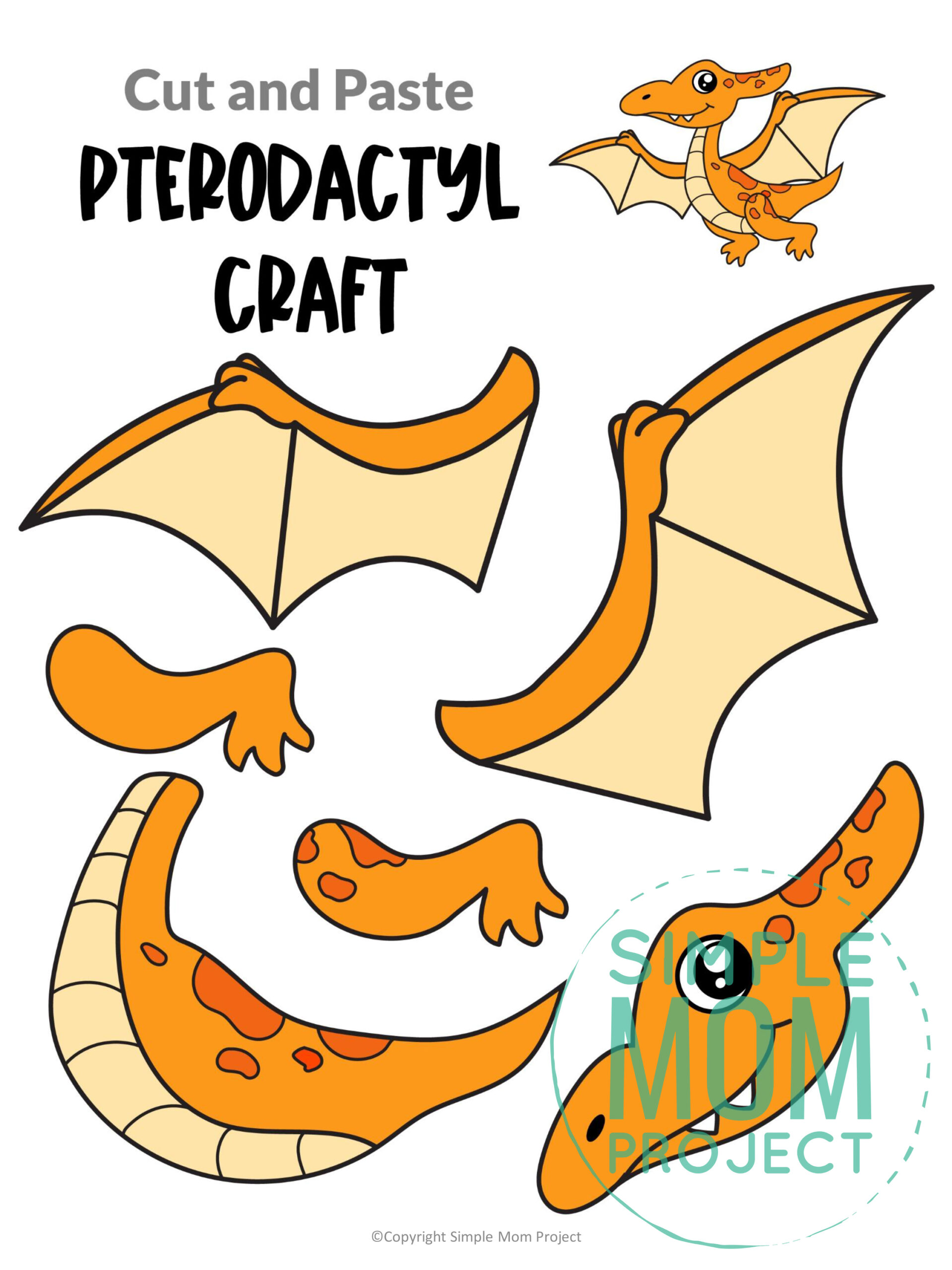 pterodactyl cut and paste craft for kids, preschoolers, toddlers