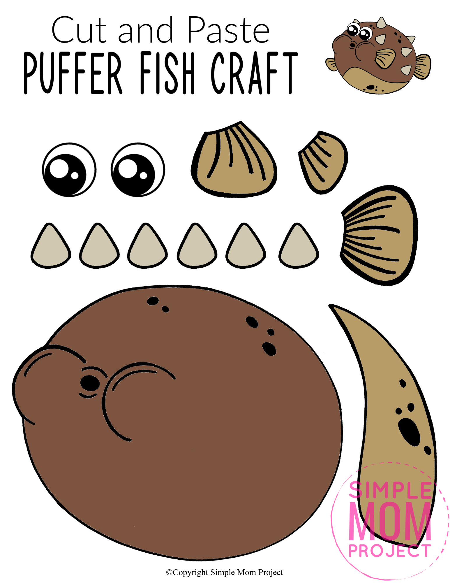 Printable Puffer Fish Ocean Animal Craft for Kids, preschoolers and toddlers puffer fish template 3