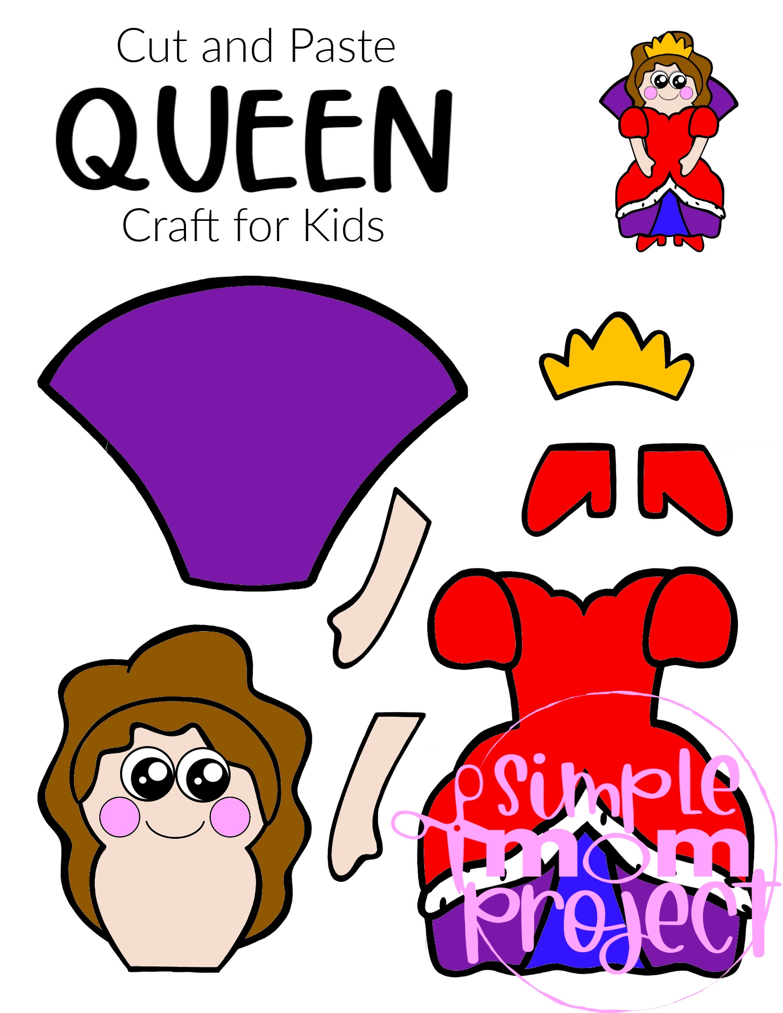 Printable Queen Craft template for kids, preschoolers and toddlers 5