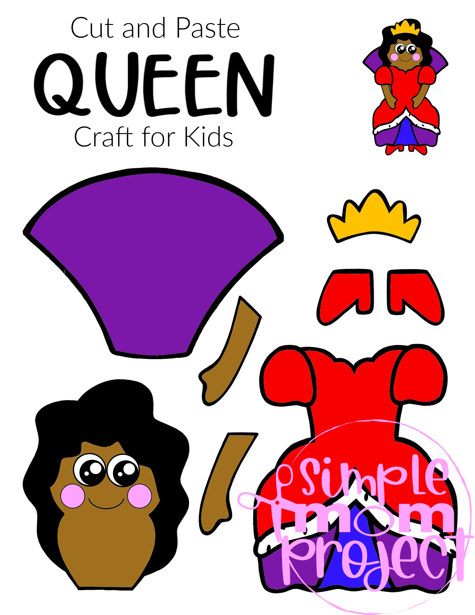 Printable Queen Craft template for kids, preschoolers and toddlers 5