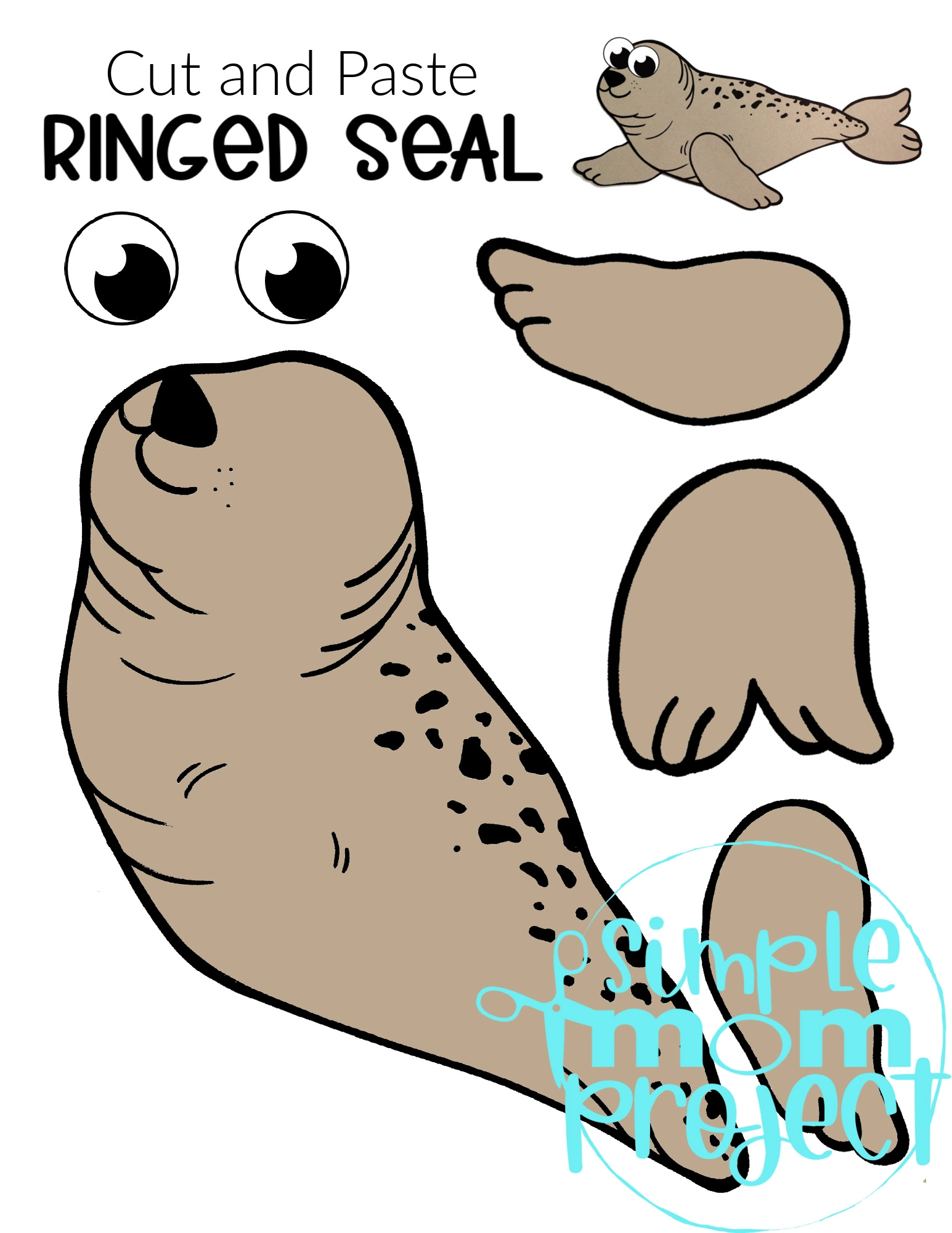 Printable Ringed Seal Arctic Animal Cut and Paste Crafts for Kids, kindergartners, preschoolers and toddlers 1