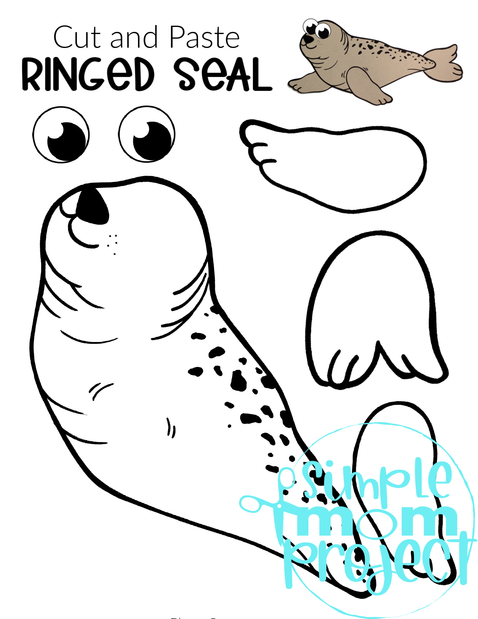 Printable Ringed Seal Arctic Animal Cut and Paste Crafts for Kids, kindergartners, preschoolers and toddlers 1