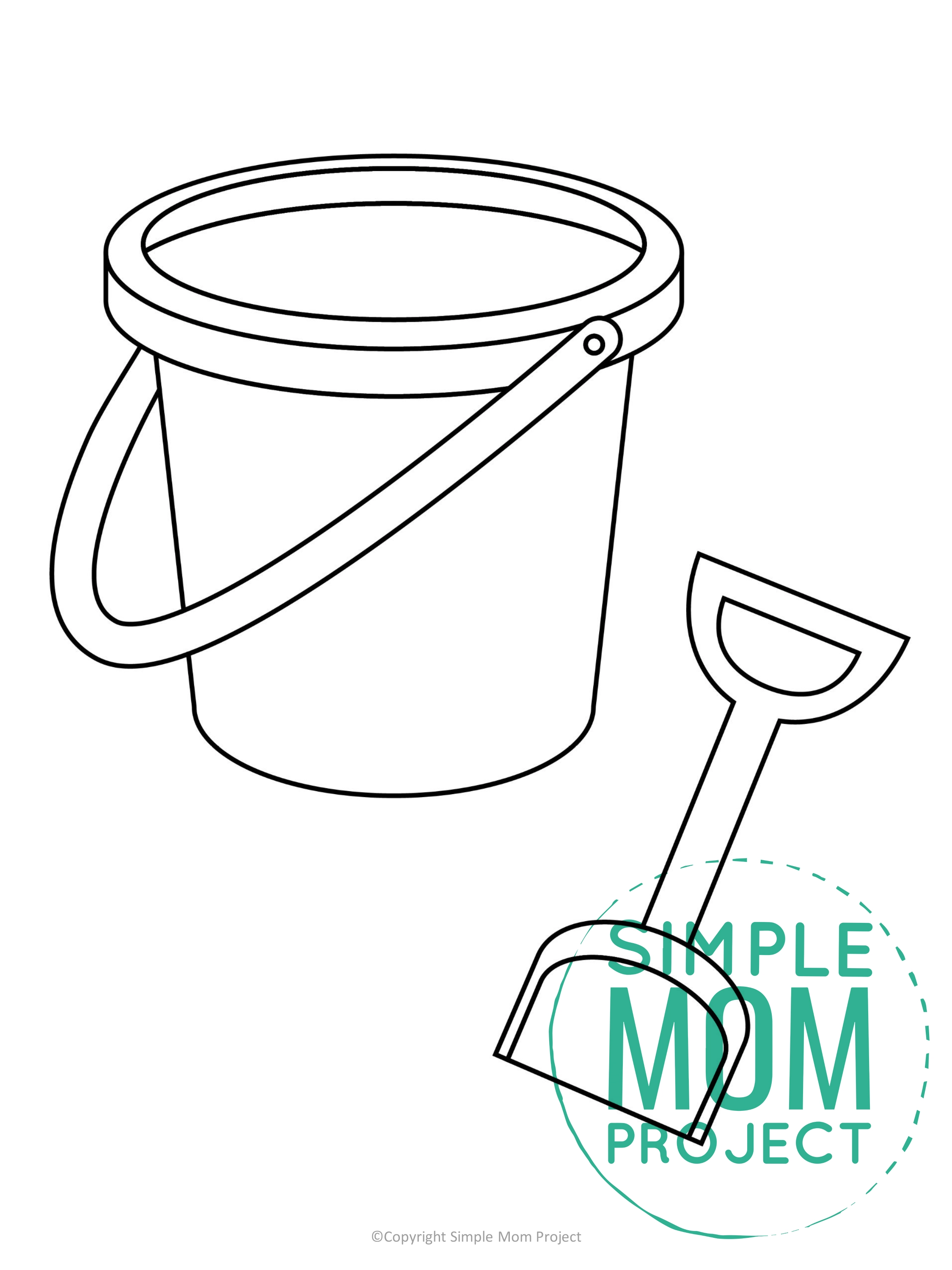 Printable Summer Beach pail and shovel Template for Kids, preschooler and toddler 2