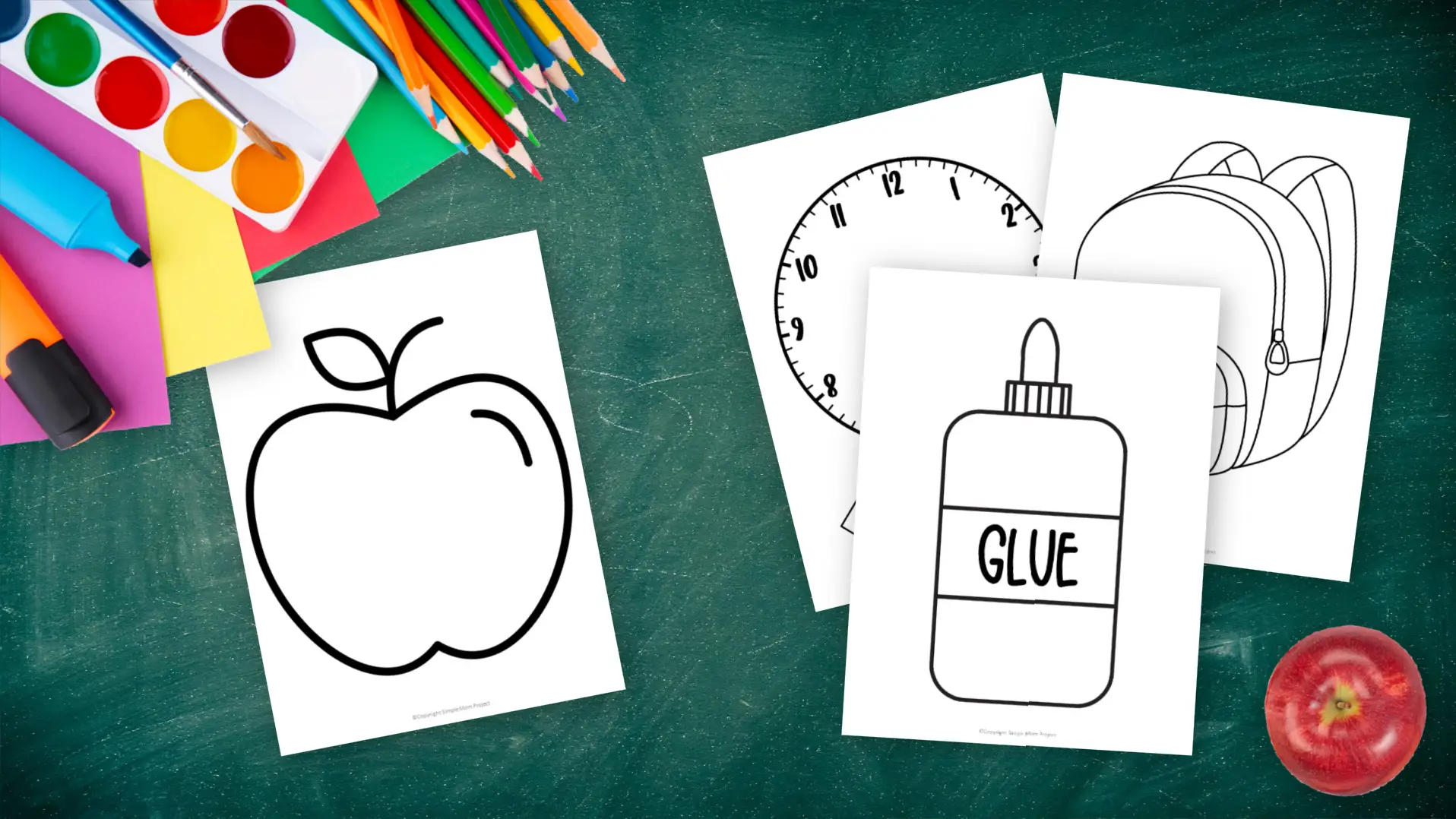 Printable School Suppy and Back to School Themed templates for elementary school teachers, students preschoolers and toddlers 1