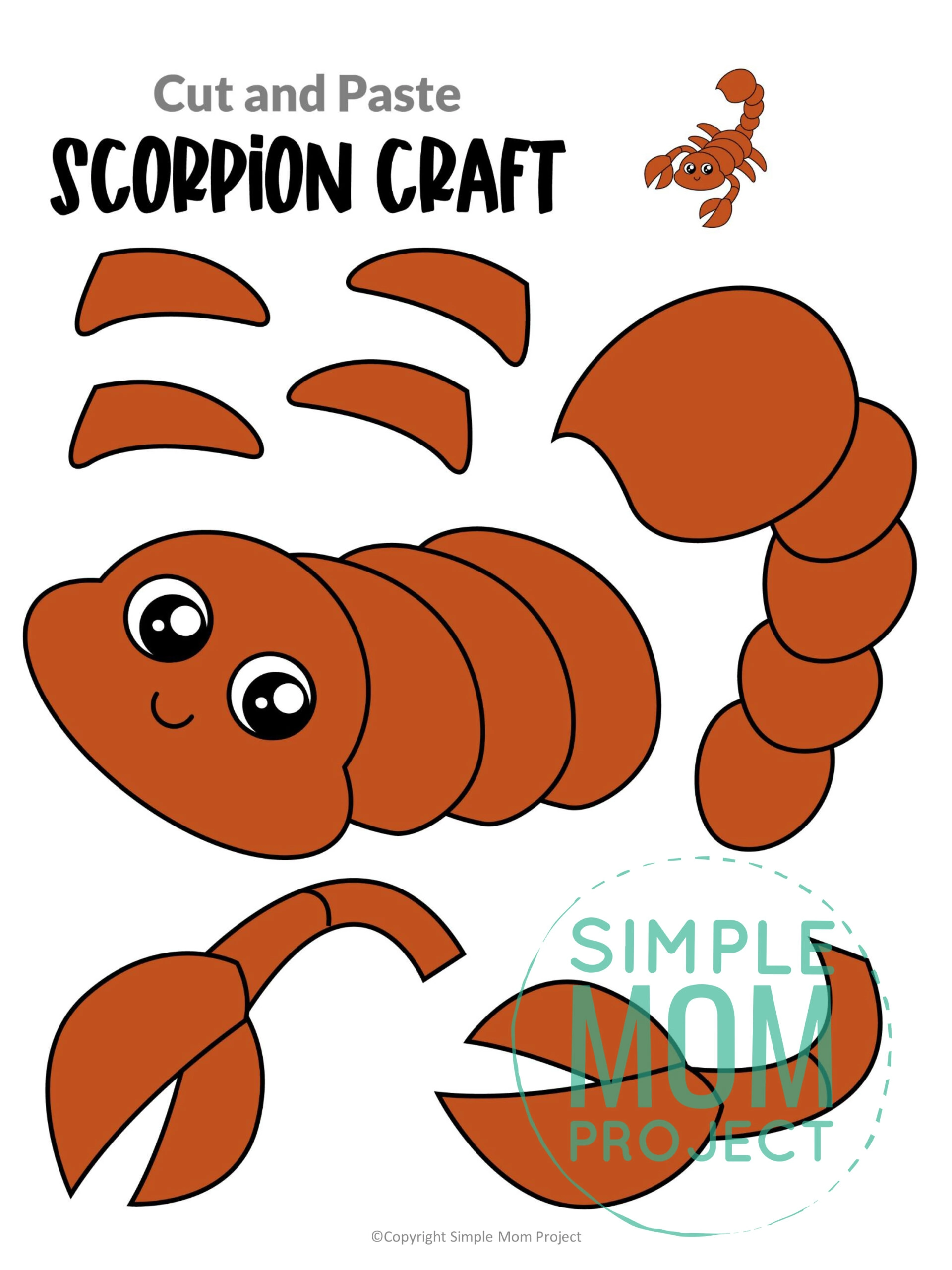 Printable Scorpion Cut and Paste Craft Template for Toddler, Preschooler and Kindergarten Kids