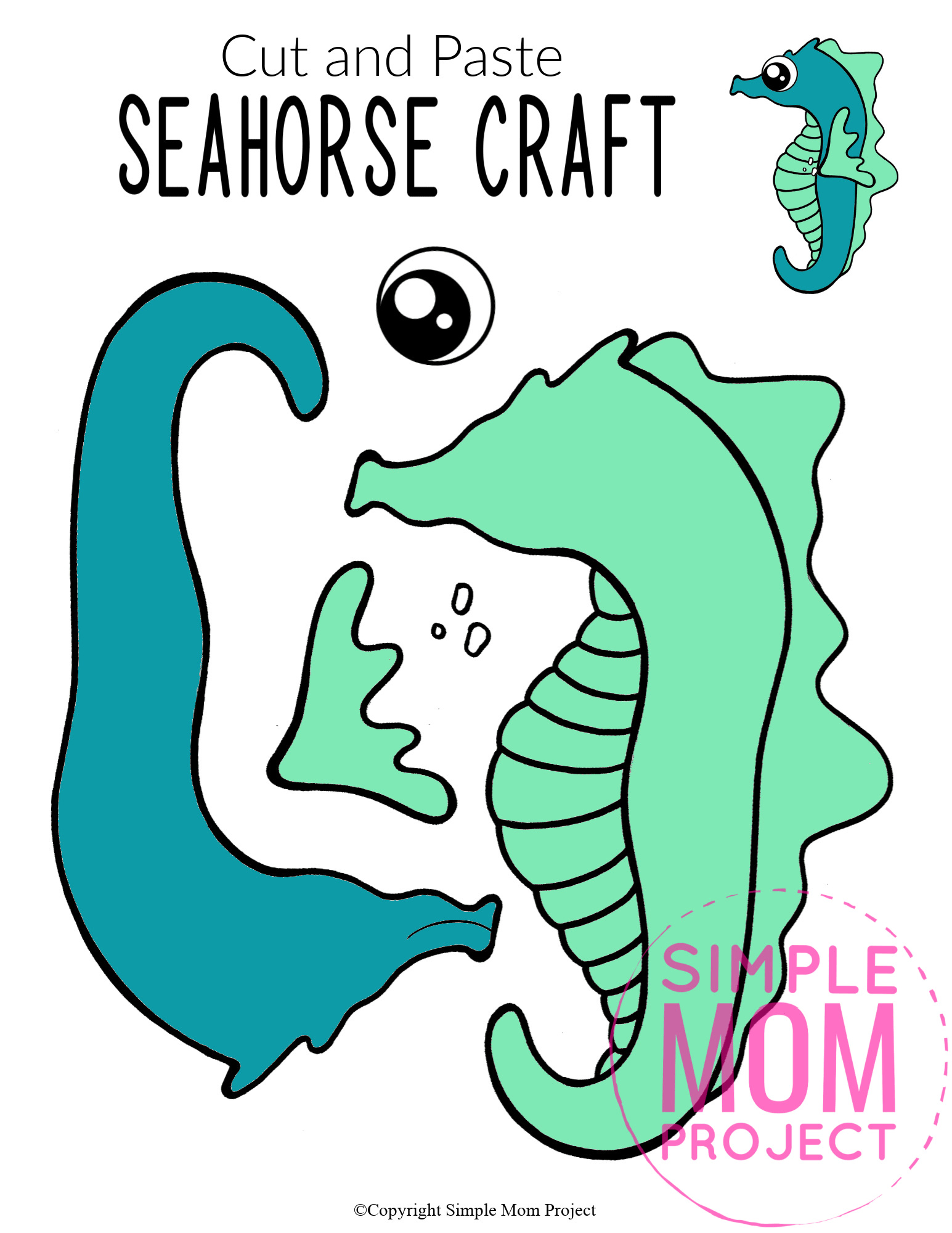 Printable Seahorse Ocean Animal Craft for Kids, preschoolers and toddlers seahorse template 3