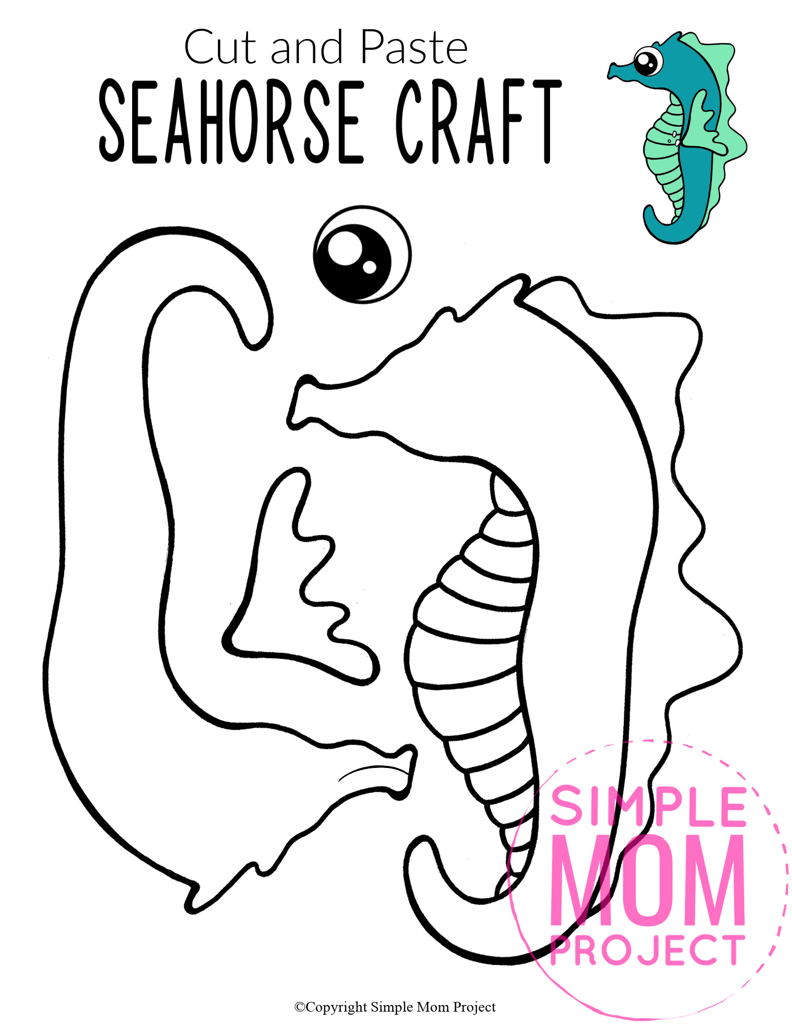 Printable Seahorse Ocean Animal Craft for Kids, preschoolers and toddlers seahorse template 4