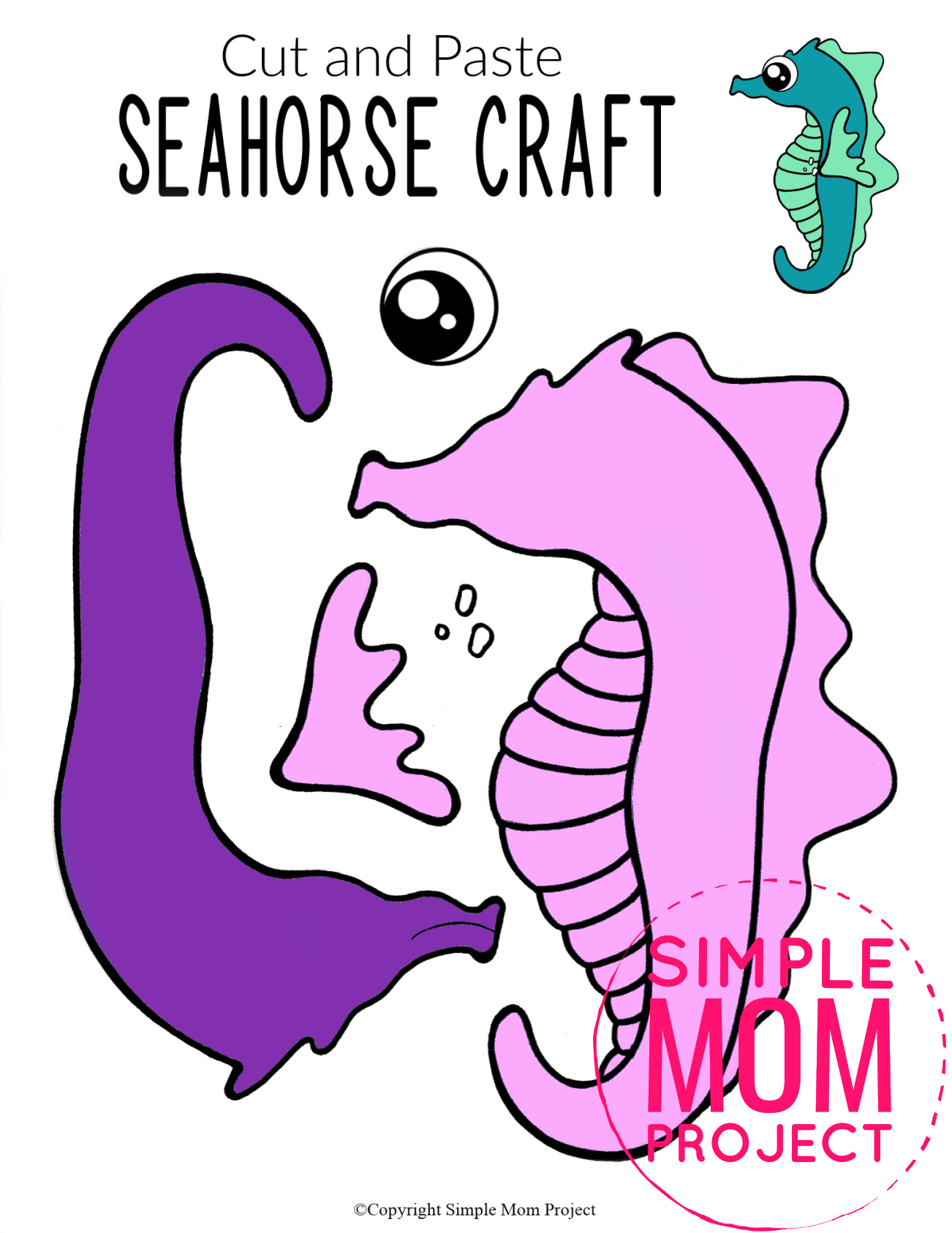 Printable Seahorse Ocean Animal Craft for Kids, preschoolers and toddlers seahorse template 6