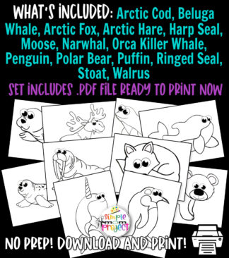 Are you looking for a fun way to teach your kids about arctic animals? What better way to bring fun to homeschooling than with the help of these simple Arctic Animal template coloring pages. Use our cute Baby Harp Seal, wily Arctic Fox or Proud Emperor Penguin to learn the alphabet and create fun coloring pages. They’re ideal for toddlers, preschoolers or kindergartners who love art projects, so click here and get your printable Arctic Animal coloring templates today!