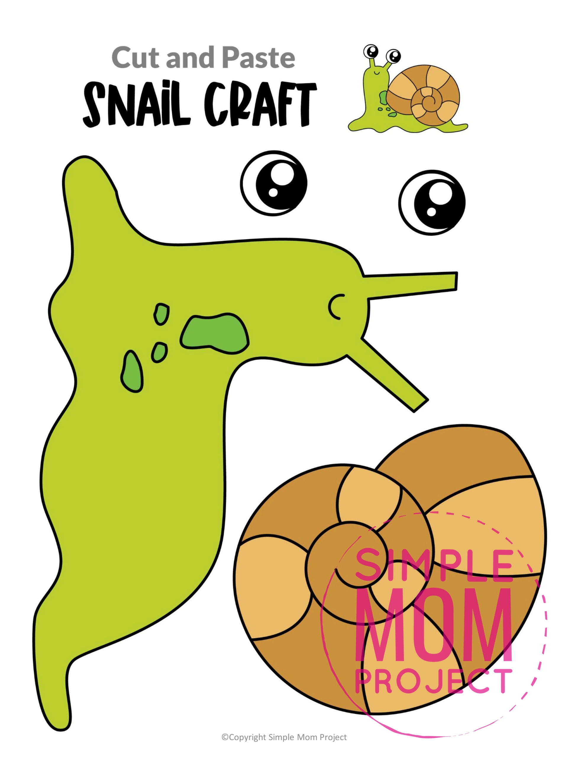 Printable Snail Cut and Paste Craft Template for Toddler, Preschooler and Kindergarten Kids