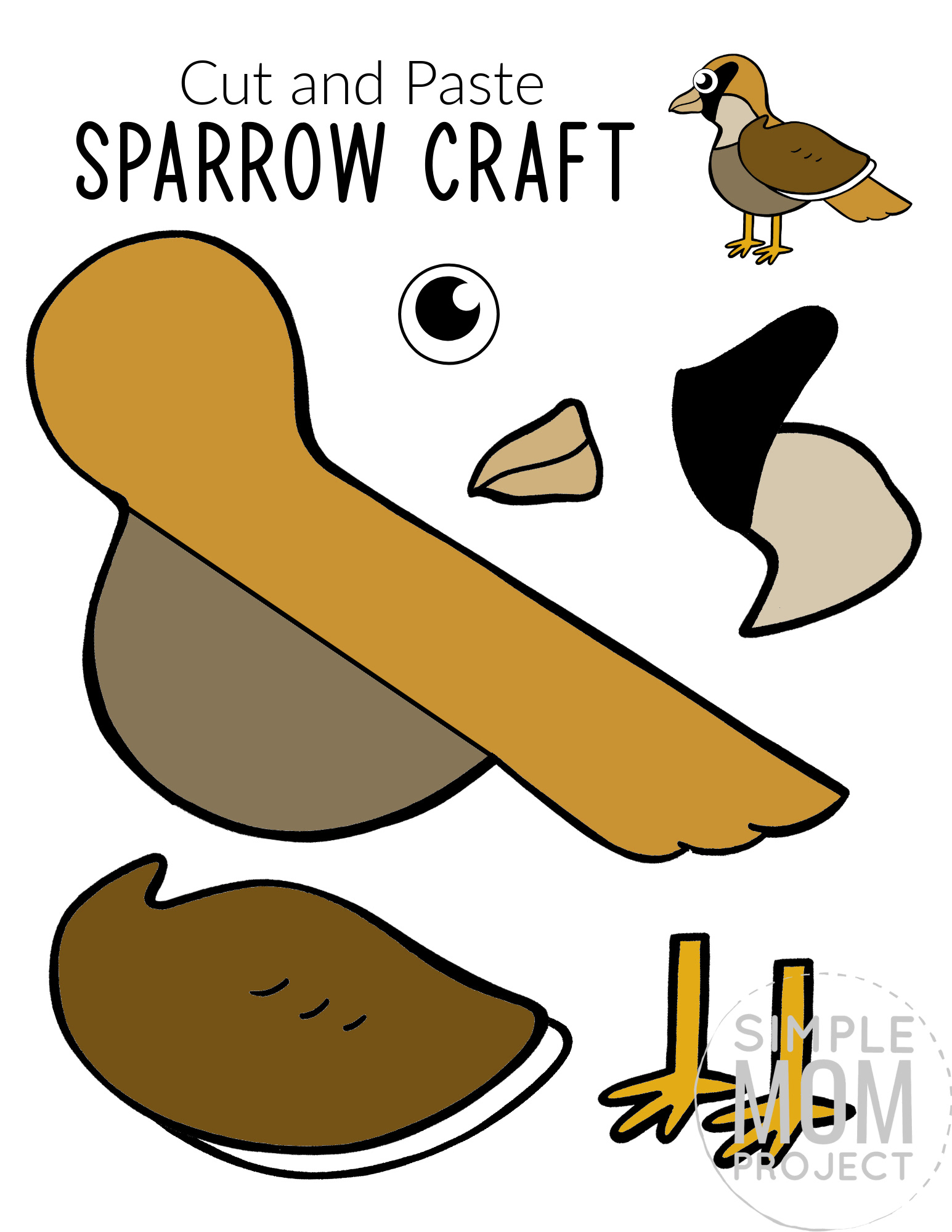 Printable Sparrow Craft for Kids, preschoolers toddlers and kindergartners 1