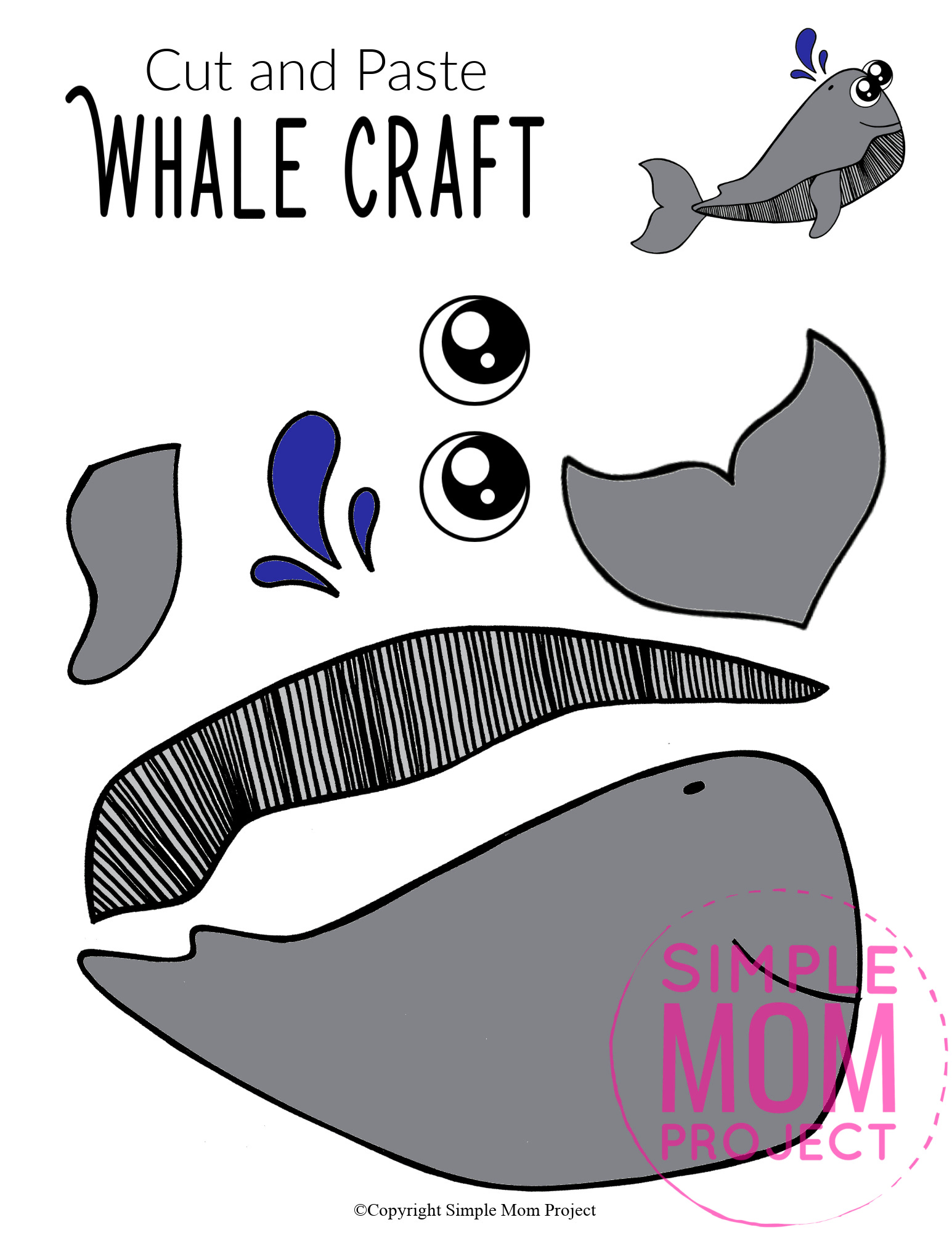 Printable Sperm Whale Ocean Animal Craft for Kids, preschoolers and toddlers whale template 3