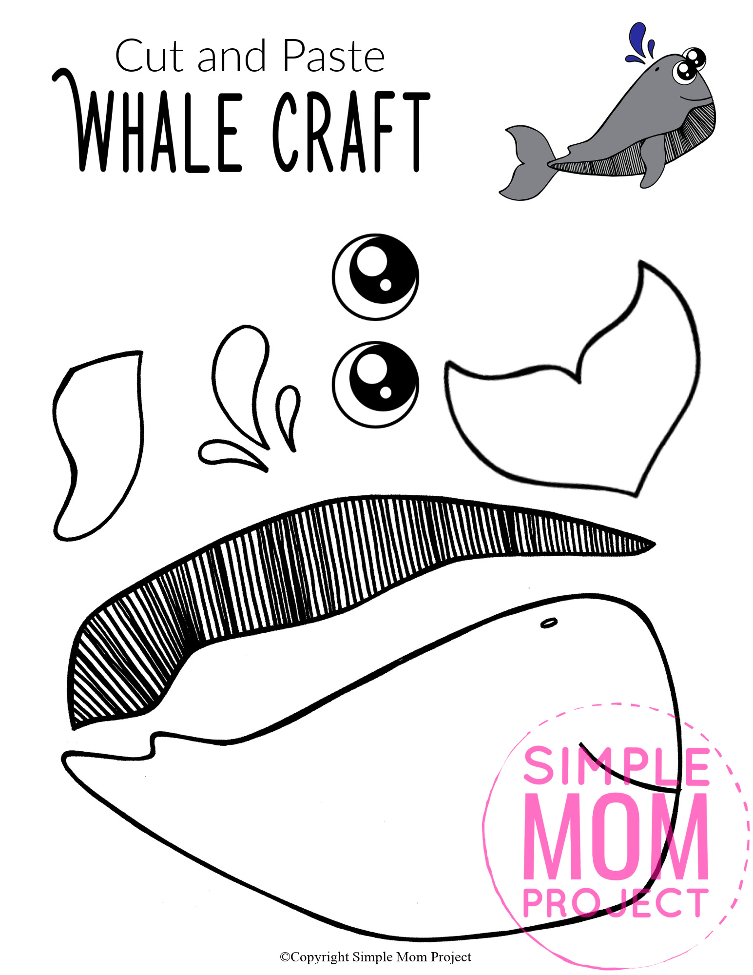 Printable Sperm Whale Ocean Animal Craft for Kids, preschoolers and toddlers whale template 4