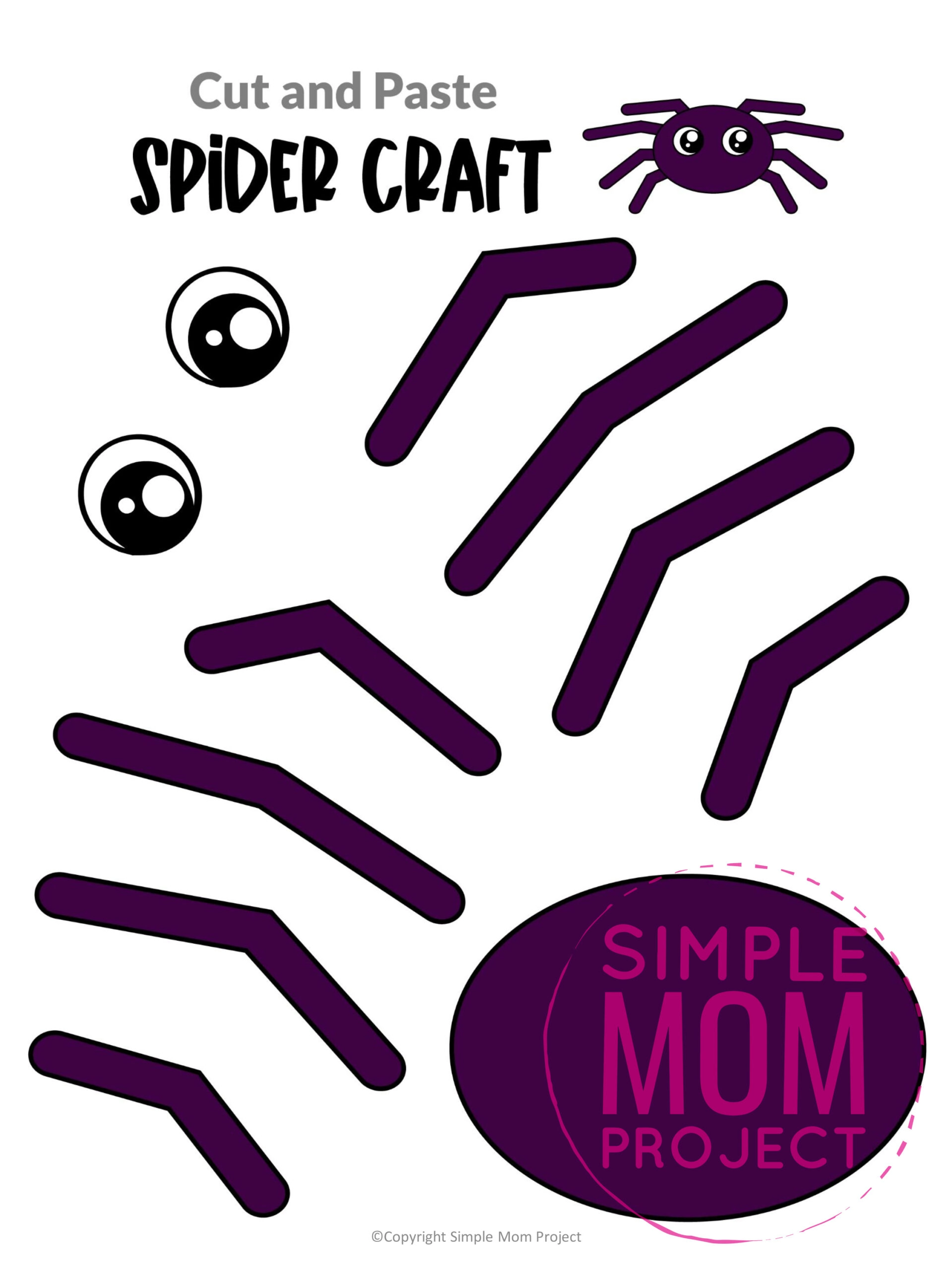 Printable Spider Cut and Paste Craft Template for Toddler, Preschooler and Kindergarten Kids