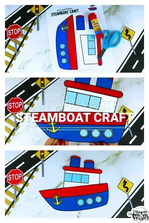 Printable Steamboat Craft Transportation Vehicle Template for Kids, Preschool, Toddlers, Kindergarten 12