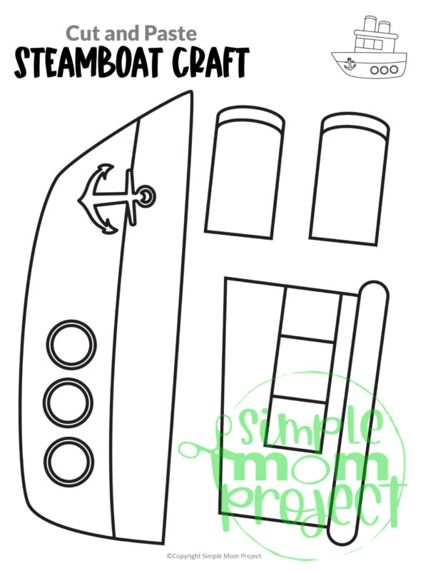 Printable Steamboat Craft Transportation Vehicle Template for Kids, Preschool, Toddlers, Kindergarten 12