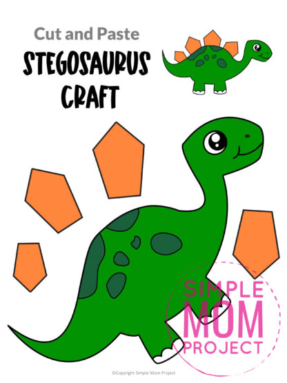 Stegosaurus cut and paste craft for kids, preschoolers, toddlers