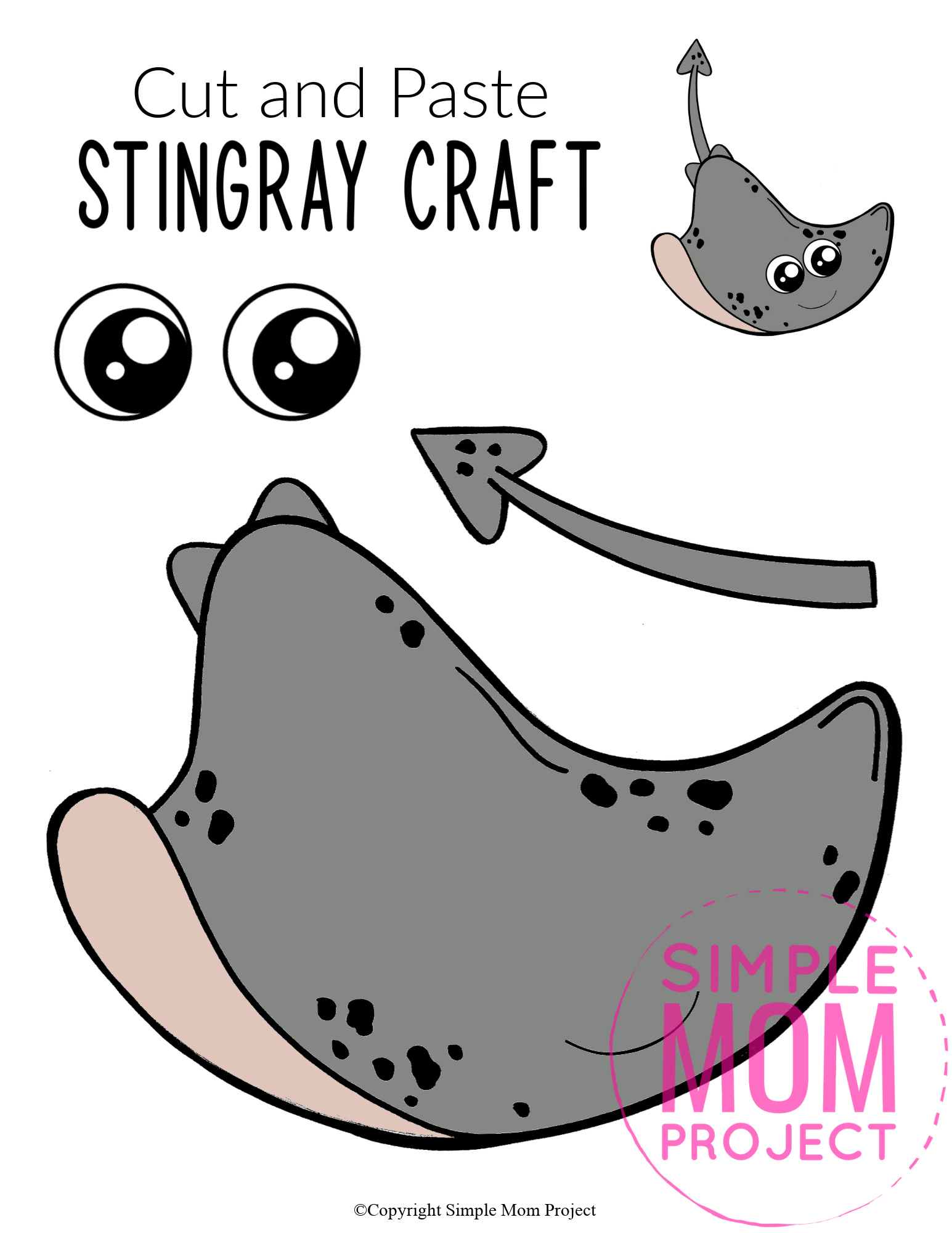 Printable Stingray Ocean Animal Craft for Kids, preschoolers and toddlers stingray template 3