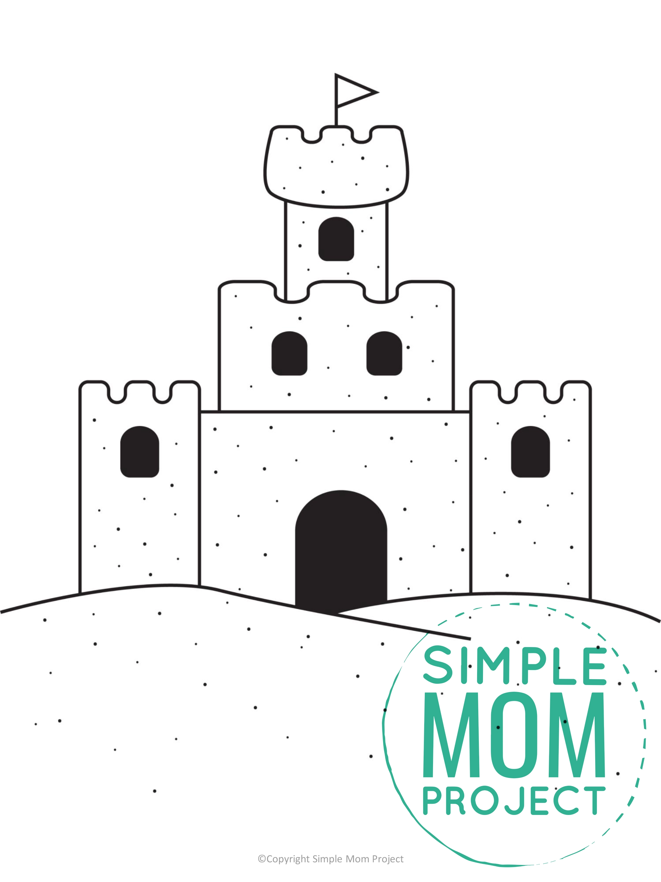 Printable Summer Beach sand castle Template for Kids, preschooler and toddler 2