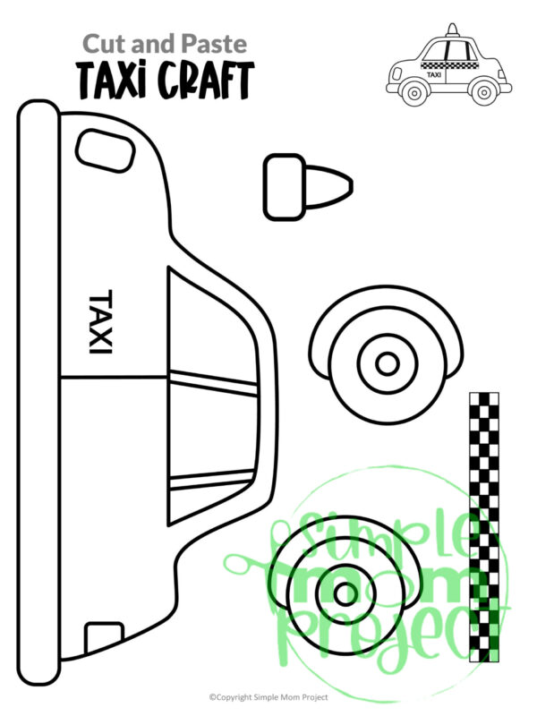 Printable Taxi Cab Craft Transportation Vehicle Template for Kids, Preschool, Toddlers, Kindergarten 14