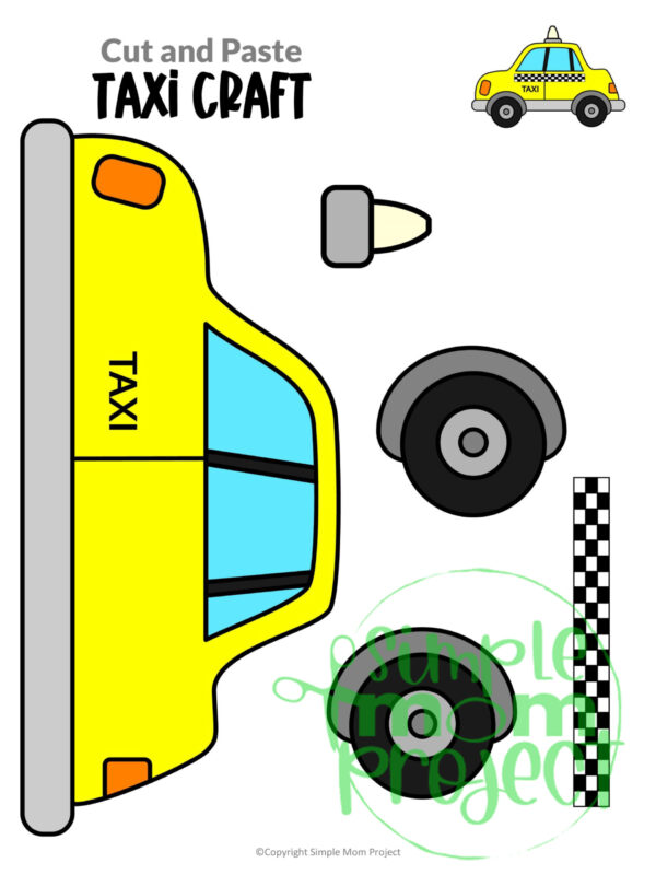 Printable Taxi Cab Craft Transportation Vehicle Template for Kids, Preschool, Toddlers, Kindergarten 14