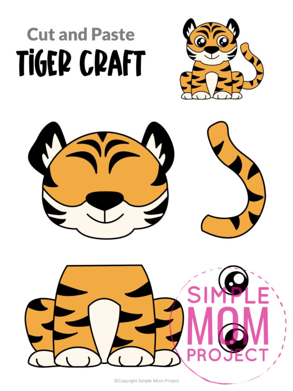 printable cut and paste safari and jungle craft for kids preschoolers toddlers kindergarten tiger